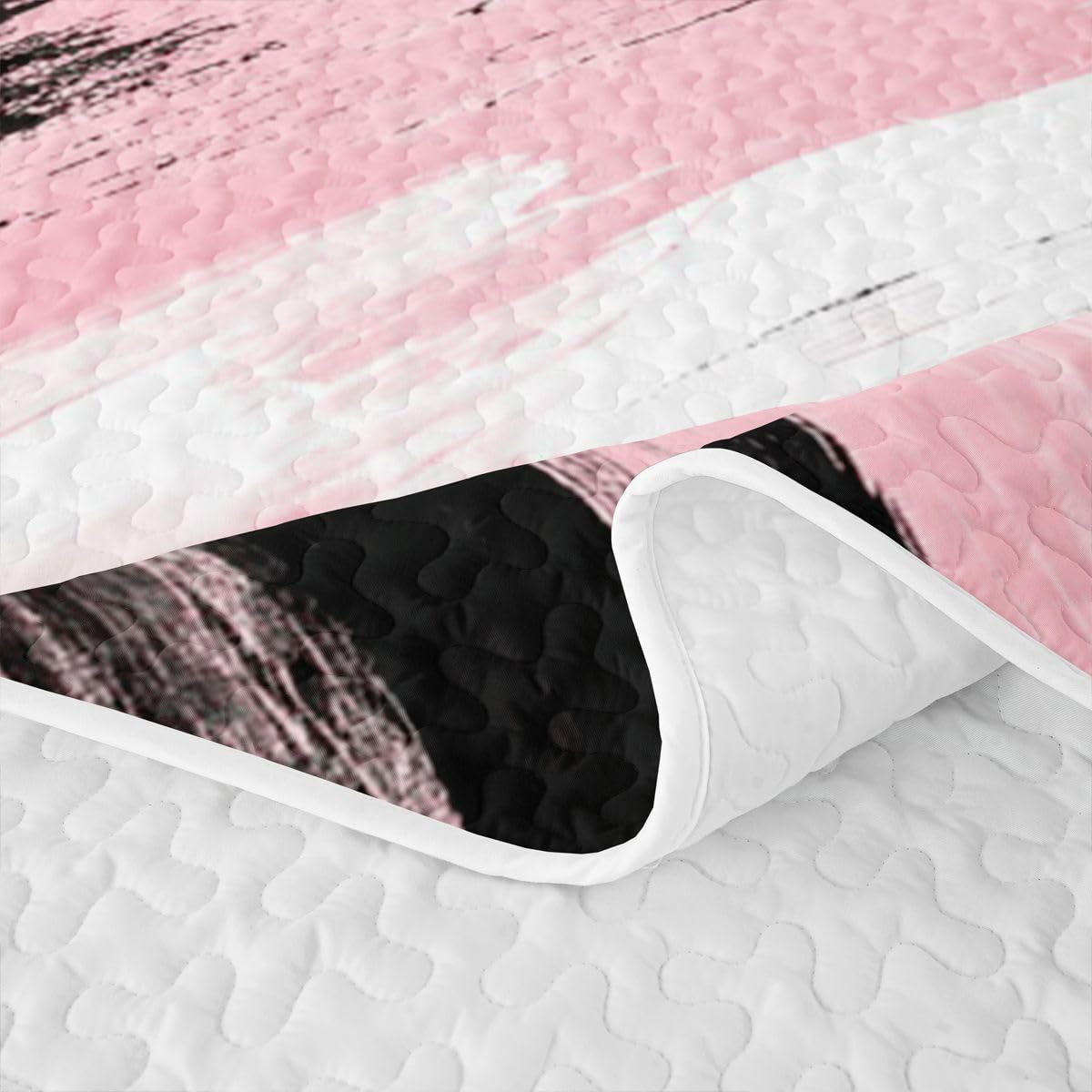 Feelyou Pink Black White Bedding Set Kids Abstract Quilt Sets Queen Size Modern Stripes Bedspread Coverlet for Room Soft Modern with 2 Pillow Case