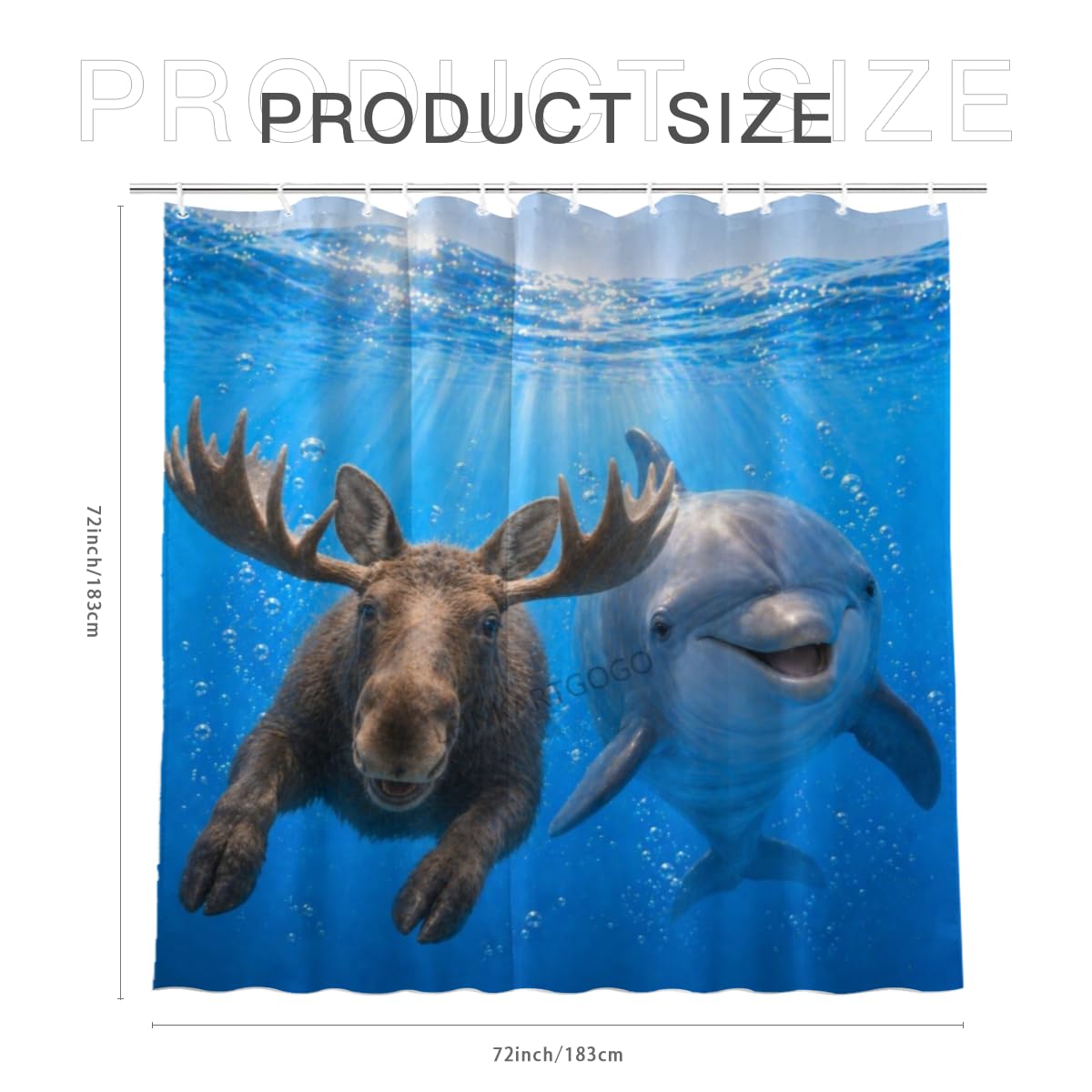 LFINKARTGOGO Ocean Moose Shower Curtain 72x72 with 12 Hooks Underwater Animal Dolphin Waterproof Washable Polyester Bath Curtain for Home Hotel Decor