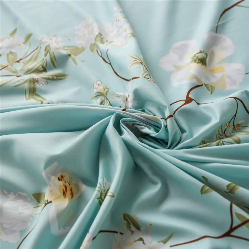Feelyou Kids Floral Fitted Sheet Girls Cute Chic Flowers Bedding Set Twin Size for Teens Women Bedroom Decor Bright Blue White Botanical Plants Bed Sheet Set Garden Theme Bed Cover with 1 Pillow Case