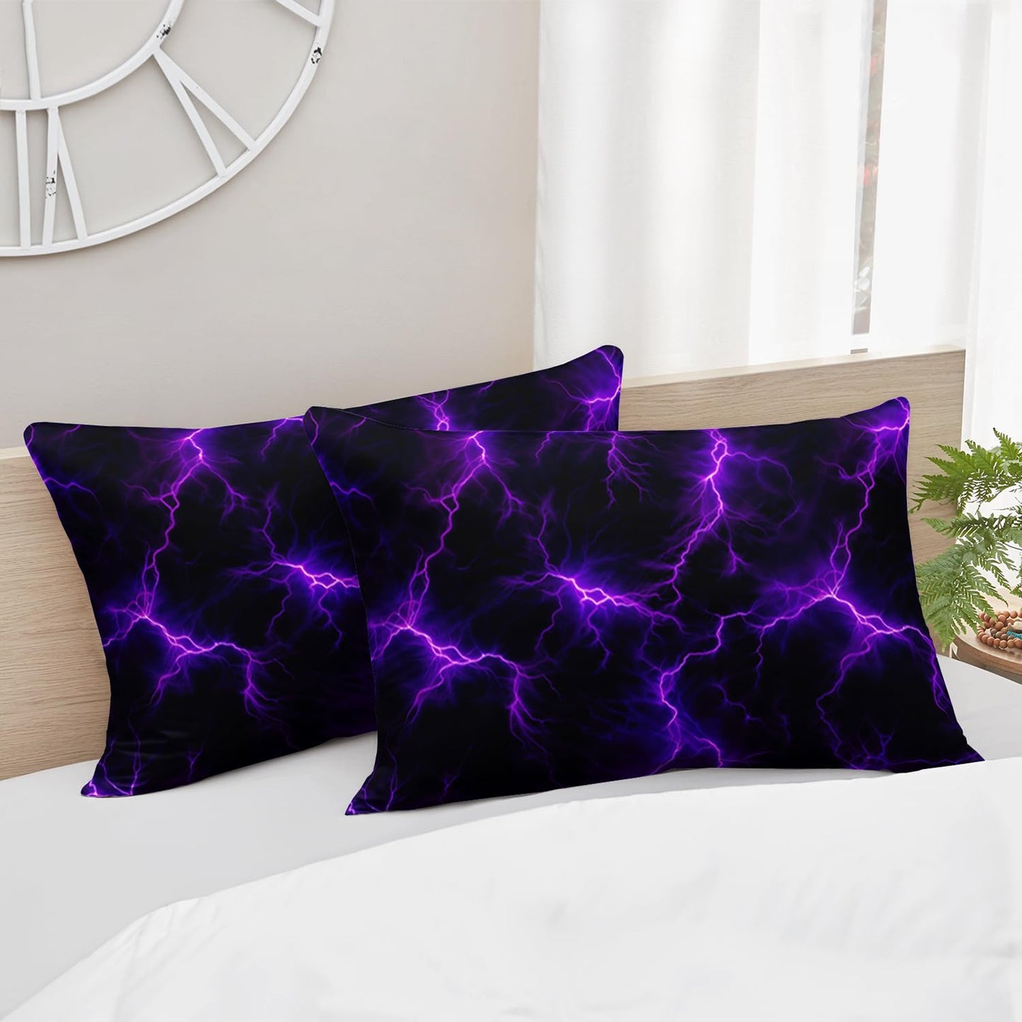 HOSIMA Lightning Fitted Sheet Twin Size, Abstract Neon Game Bedding Set for Boys & Girls, 1 Fitted Sheet + 2 Pillowcases