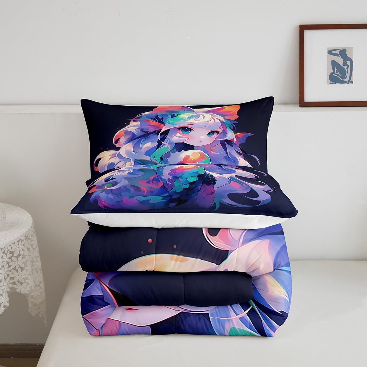 Erosebridal Girls Bedding Anime Gifts Comforter Set 3D Printing Bedding Comforter Sets, Cartoon Printed Comforter for Kids Kawaii Japanese Girl Duvet Insert with 1 Pillow Case (Twin)