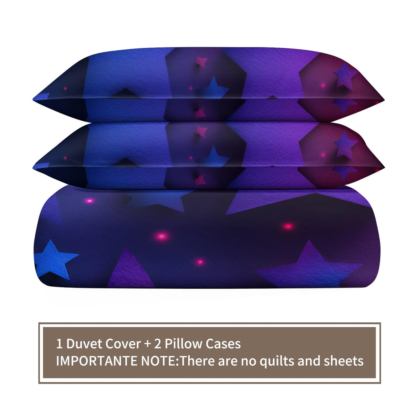 ZAOMIR Blue Purple Stars Duvet Cover Queen Size, Colorful Dark Bedding Set 3 Piece, Neon Lights Stars Patterned Comforter Cover with Zipper Soft Microfiber, 2 Pillowcases