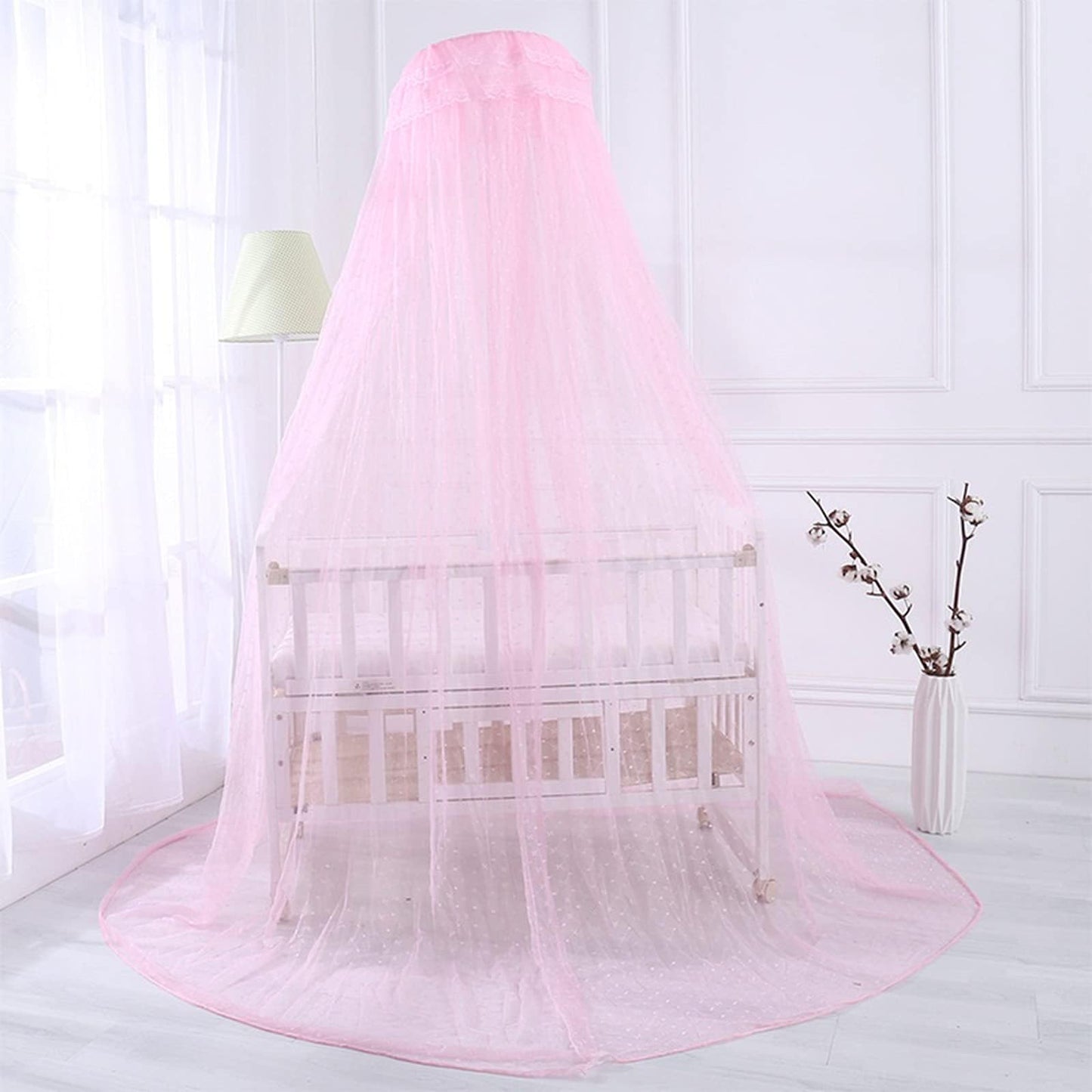 Cdycam Baby Infant Toddler Bed Dome Cots Mosquito Netting Hanging Bed Net Mosquito Bar Frame Palace-Style Crib Bedding Set (Pink Mosquito Netting Only, Without Stand)