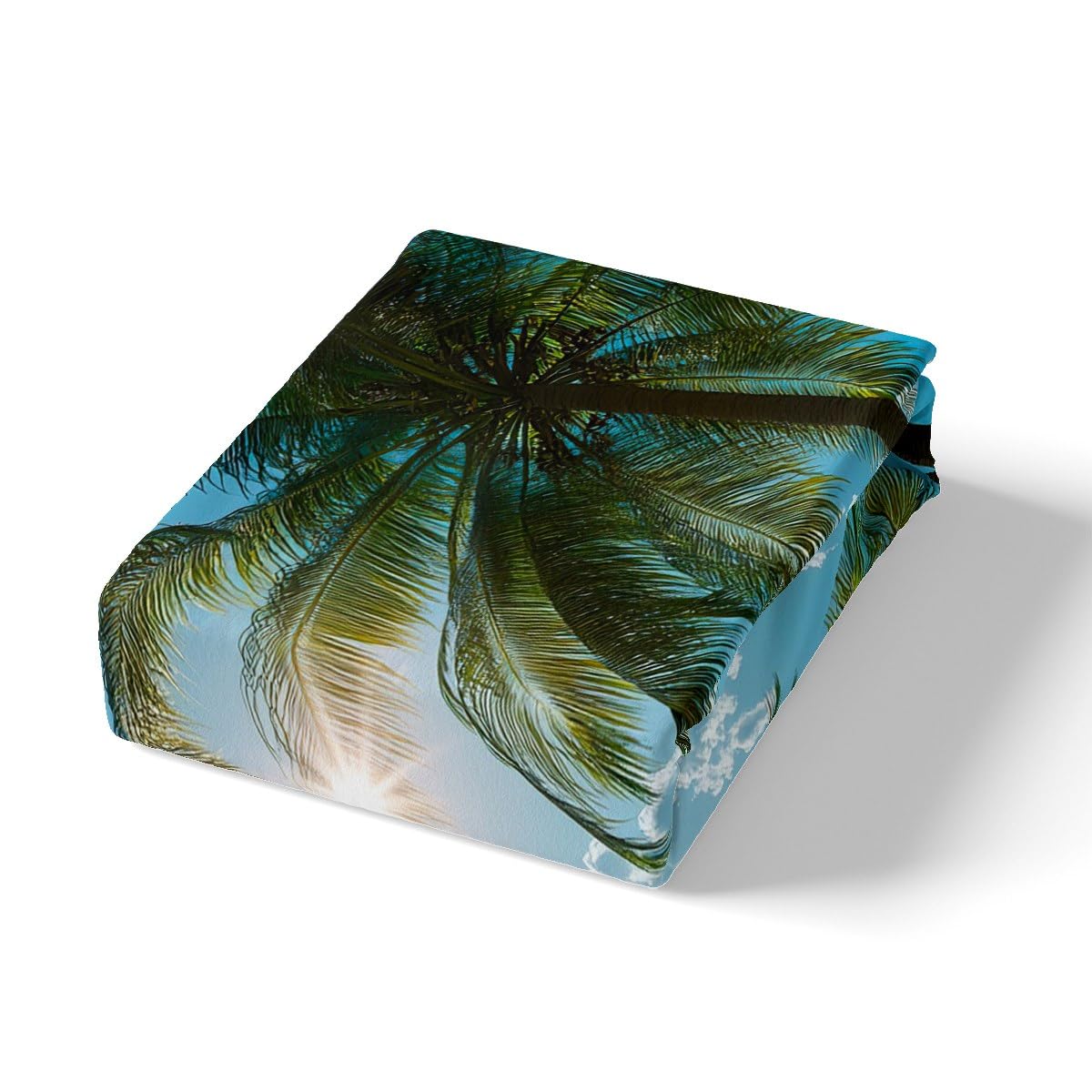 jejeloiu Beach Theme Fitted Sheet Full Size Kids Summer Sea Ocean Palm Leaf Bed Sheets Set for Boys Girls Teens Wave Coastal Natural Scenery Bedding Set Room Decor