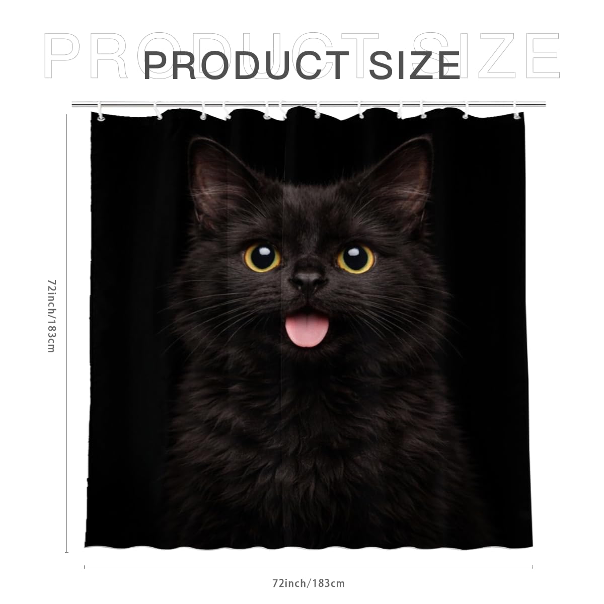 LFINKARTGOGO Black Cat Shower Curtain 72x72 Inch with 12 Hooks Funny Farm Animal Bathroom Decor Black Background Waterproof Washable Polyester Bath Curtain