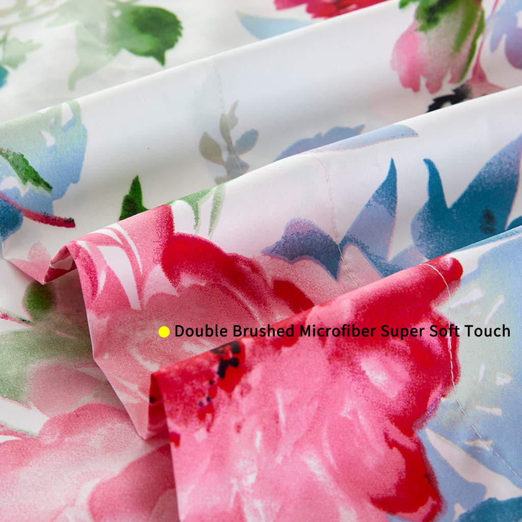 JSD Watercolor Rose Floral Sheet Set Queen Size, 4 Piece Soft Printed Microfiber Sheets Extra Deep Pocket