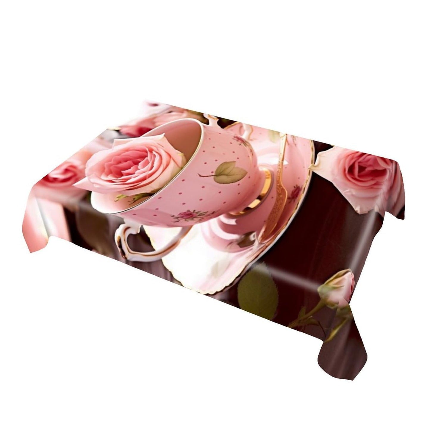 Vuiopuf Tea Cups with Roses Romantic Shabby Print Rectangular Tablecloth Perfect for Home, Restaurant, Hotel & Outdoor Patio Use