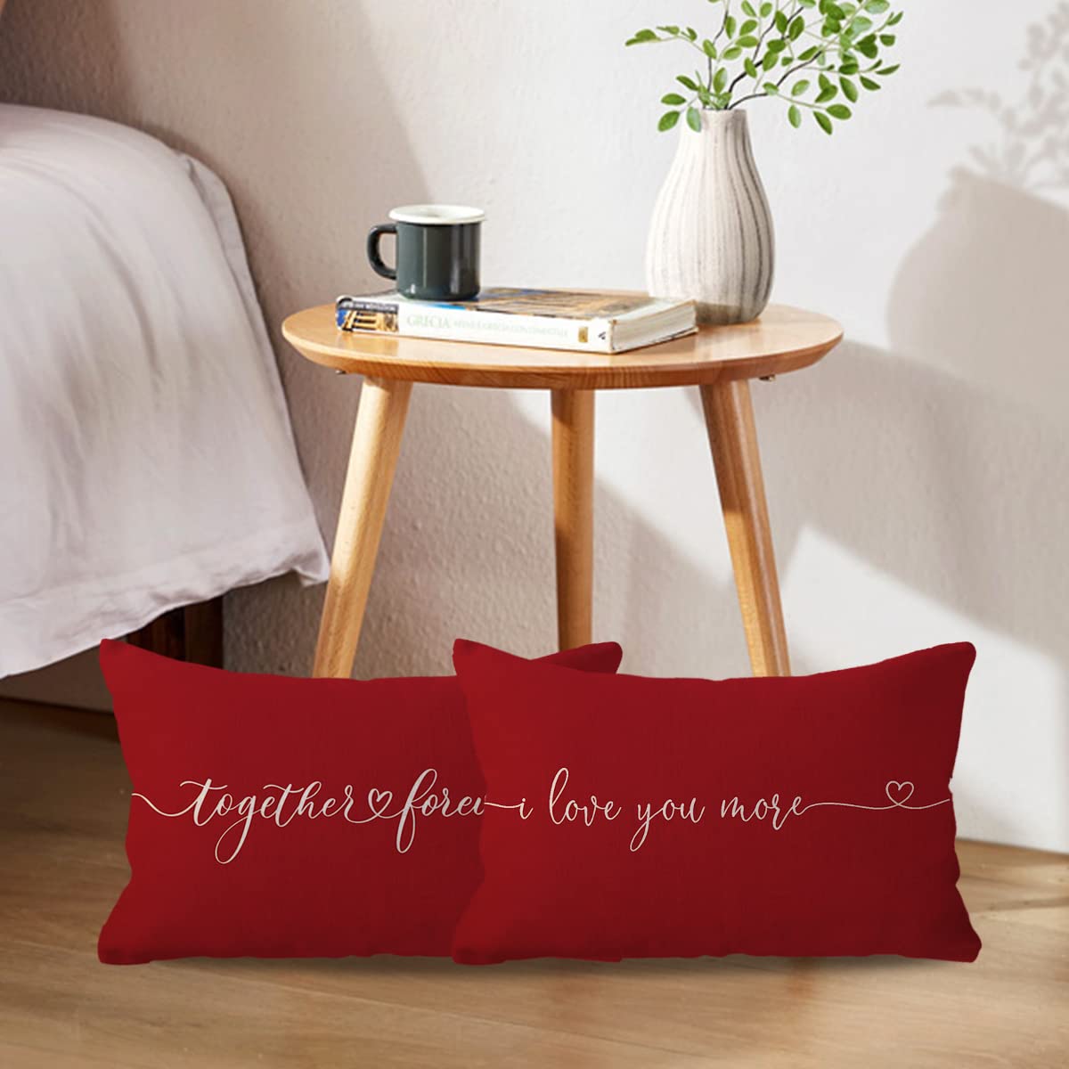 I Love You More Lumbar Throw Pillow Covers Together Forever Gift for Couples/Anniversary/Wedding/Engagement Valentine's Day Love Pillow Cases 12 x 20 Inch Set of 2 for Sofa Bed Couch(Red)