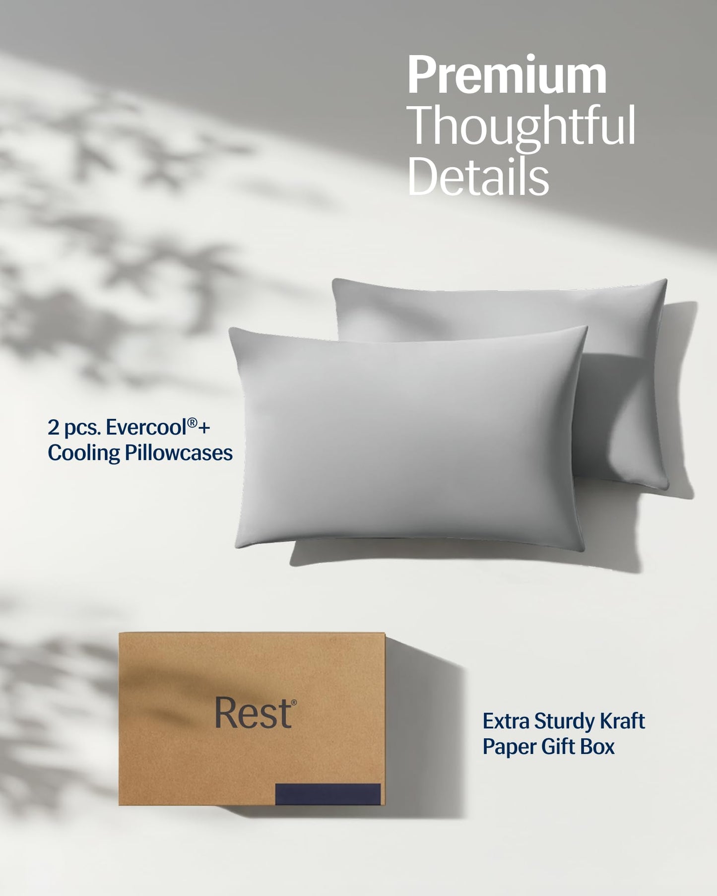 REST® Evercool®+ Cooling Pillowcases King - 2 Pillowcases for Sensitive Skin, Silver Infused Fabric for Hygienic Sleep, Silky Smooth for Curly Hair, High Elastic for Snug Fit (19x35 inches)