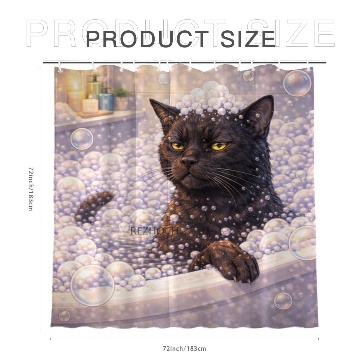 REZHOCH Funny Black Cat Shower Curtain 72x72 Inch,Cute Animal Bubble Bathroom Decor,Lovely Bathtub Waterproof Fabric Modern Art Humor Farmhouse Home Bath Set with 12 Hooks