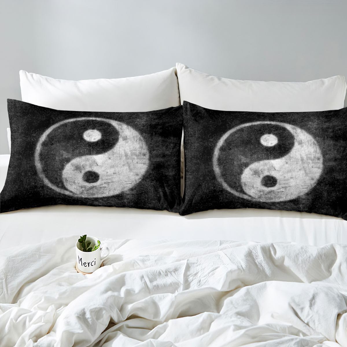 Yin Yang Bedding Set for Girls Boys Children Boho Trippy Psychedelic Art Fitted Sheet Decorative Gossip Pattern Bed Sheet Set Traditional Ying Yang Theme Bed Cover No Flat Sheet Twin Size 2Pcs