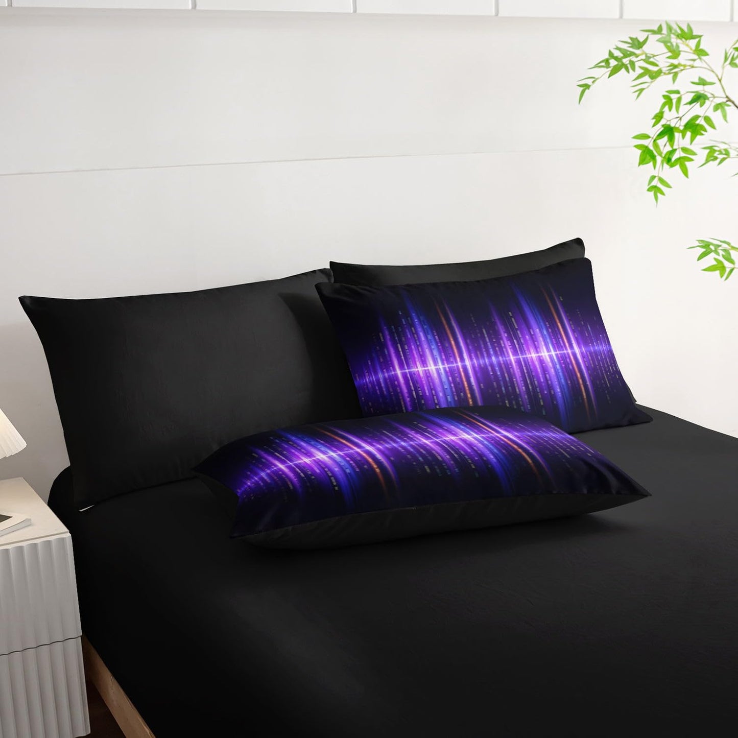 Smell Sunshine 7Pcs Geometric Stripes Comforter Set Purple Gradient Lines Printed Bedding Set with 1 Comforter, 1 Flat Sheet, 1 Fitted Sheet and 4 Pillowcases for Boys and Girls Bedroom (Lines Twin