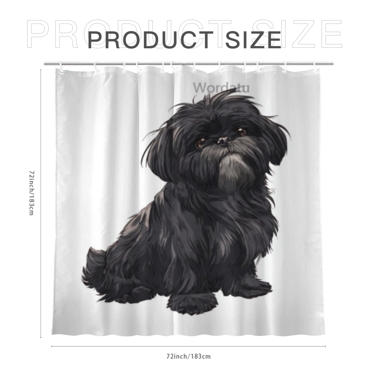 Wordatu Funny Black Shih Tzu Shower Curtain Decor Fabric Bathroom Curtains, Kids Children Rustic 72x72 inch with 12 Hooks