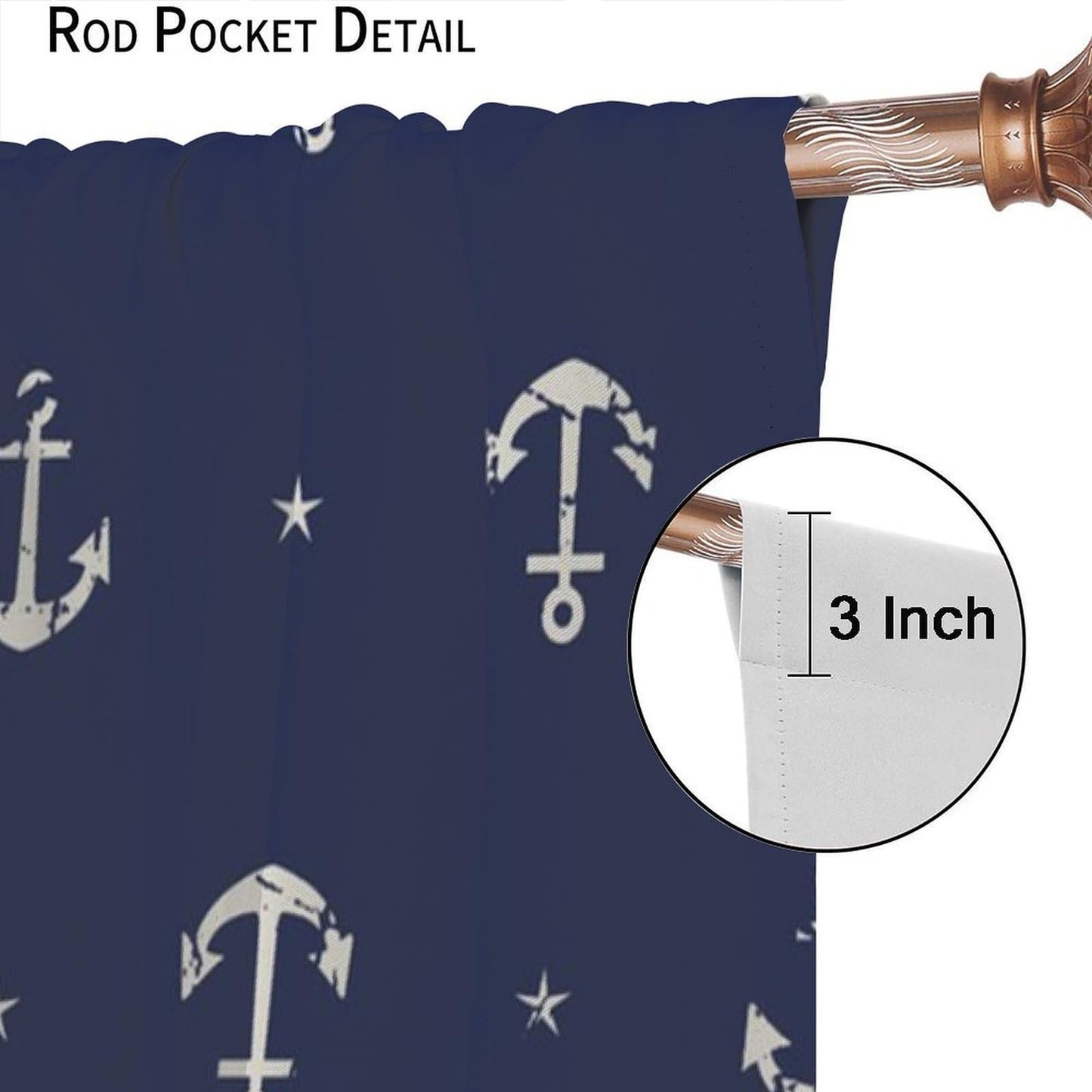 DKMQQUL Nautical Anchor Blackout Curtains, Ocean Beach Coastal Sailing Ship Boat Navy Blue Drapes for Bedroom Living Room Kitchen Window Treatment, 42x45 Inch