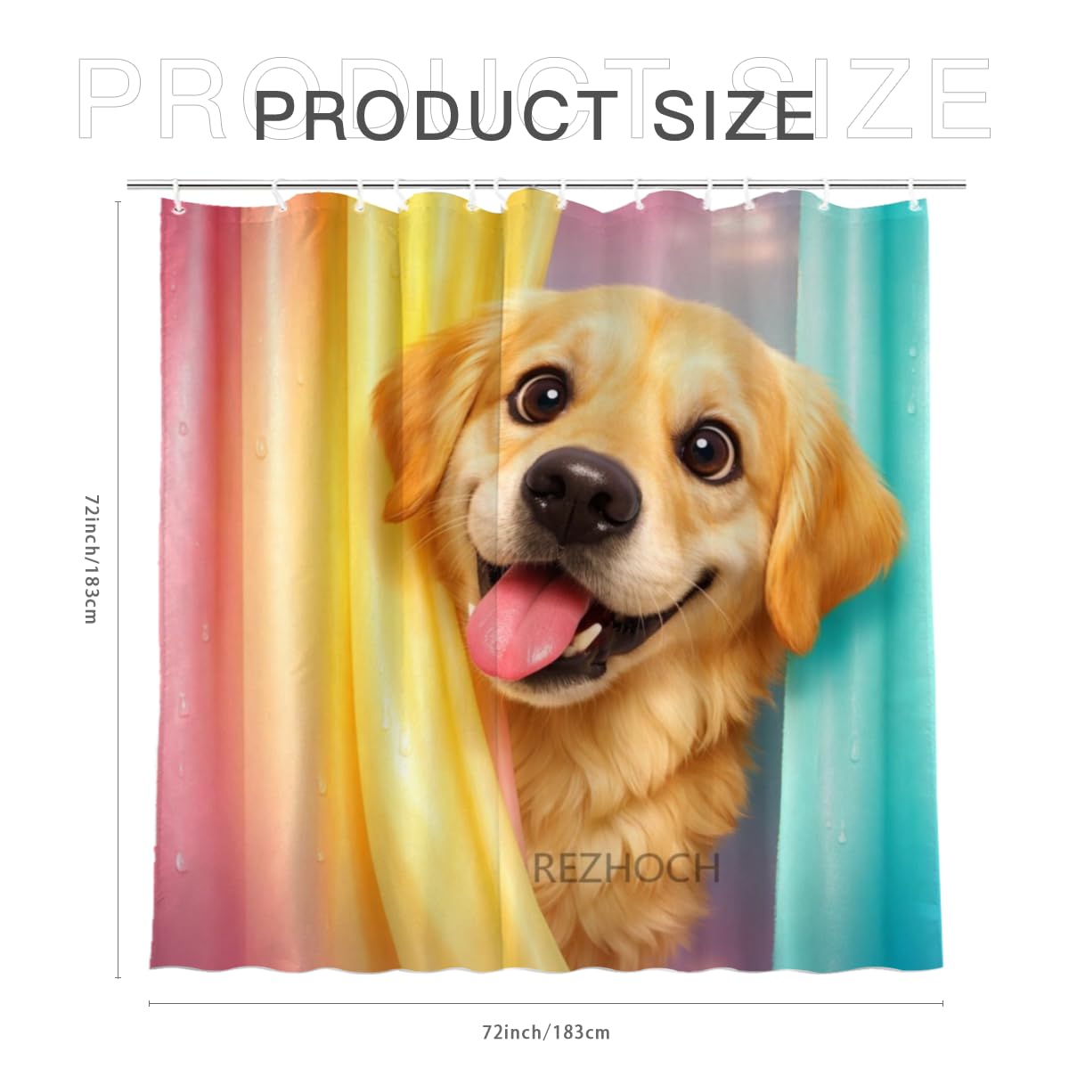 REZHOCH Funny Golden Retriever Shower Curtain 72x72Inch,Cute Dog Peeking Bath Curtain,Animal Colorful Pastel Kids Girls Gift Waterproof Fabric 3D Modern Home Bathroom Decor with Hooks