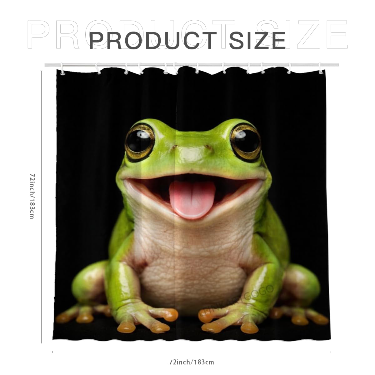 LFINKARTGOGO Frog Shower Curtain 72x72 Inch with 12 Hooks Funny Farm Animal Bathroom Decor Black Background Waterproof Washable Polyester Bath Curtain