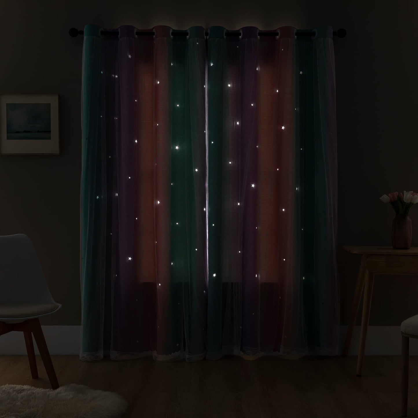 XiDi Curtains for Girls Bedroom Decor, Rainbow Blackout Curtains for Kids/Little Girl Room Decor, Unicorn Wall Decals,Pink Purple Green,63 x 34 inches,1 Panel
