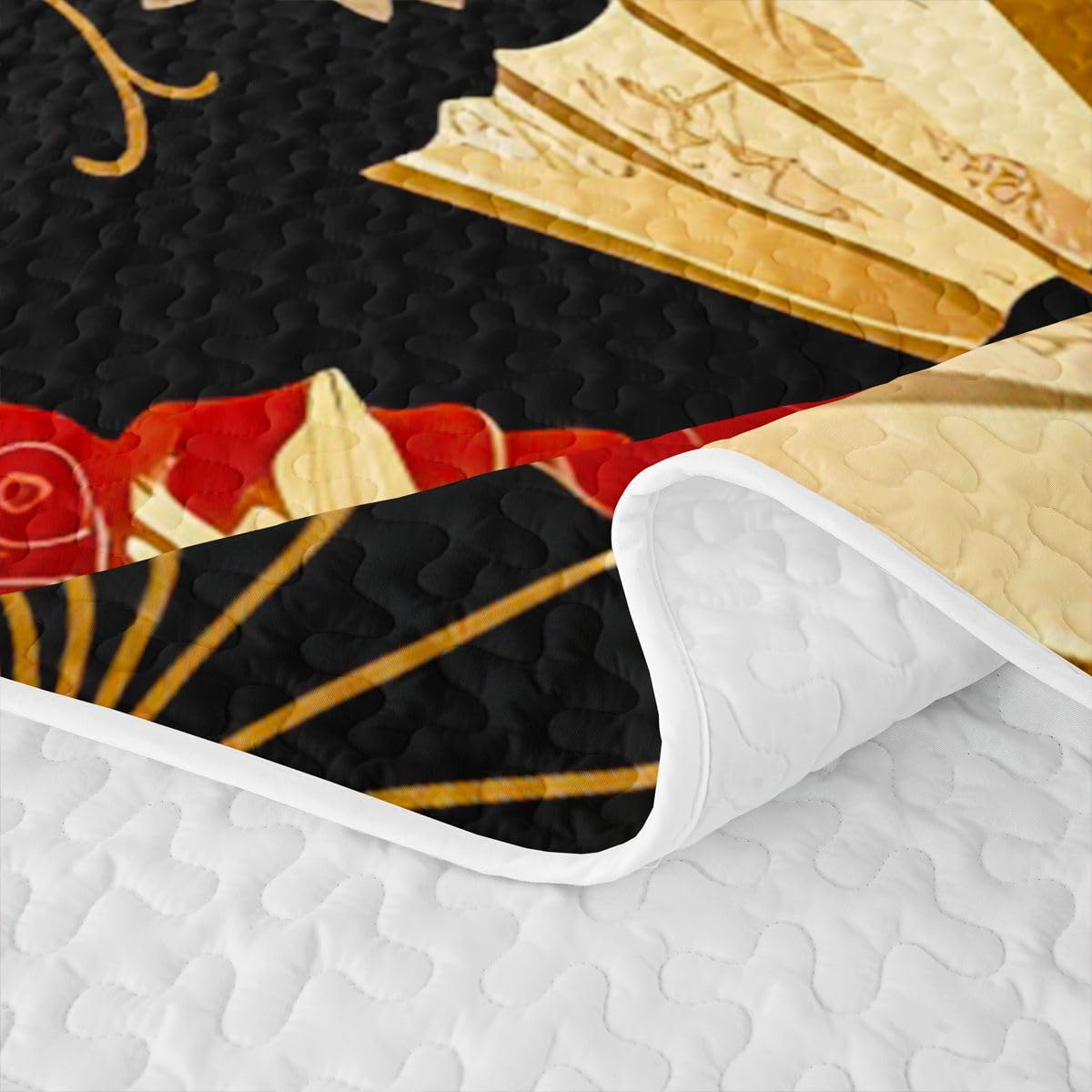 Erosebridal Japanese Folding Fans Quilt Twin Size - Japanese Style Bedspread Cherry Blossoms Bed Coverlet with 1 Pillowcase