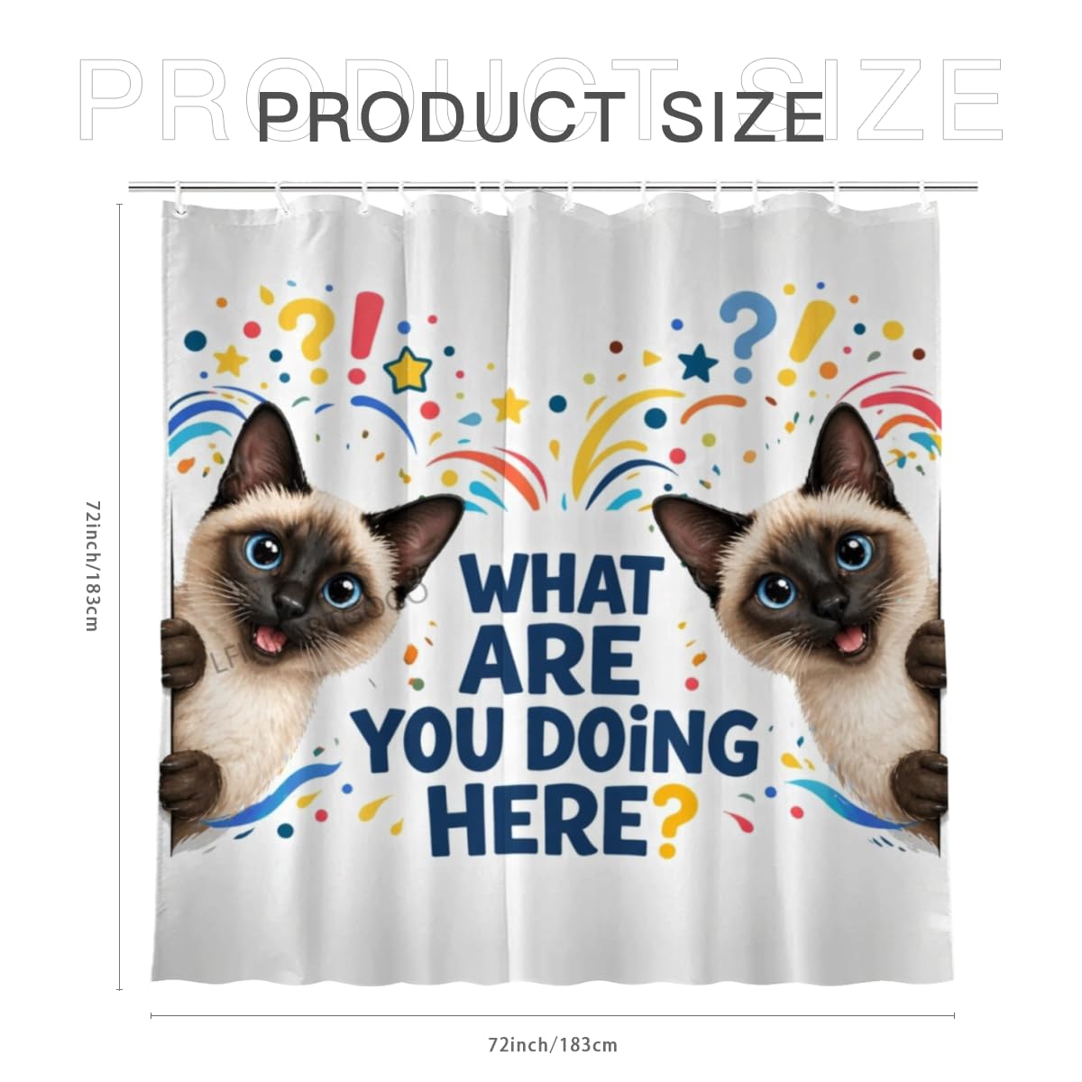 LFINKARTGOGO Funny Siamese Cat Shower Curtain 72x72 with 12 Hooks What are You Doing Here Waterproof Washable Polyester Bath Curtain for Home Hotel Decor