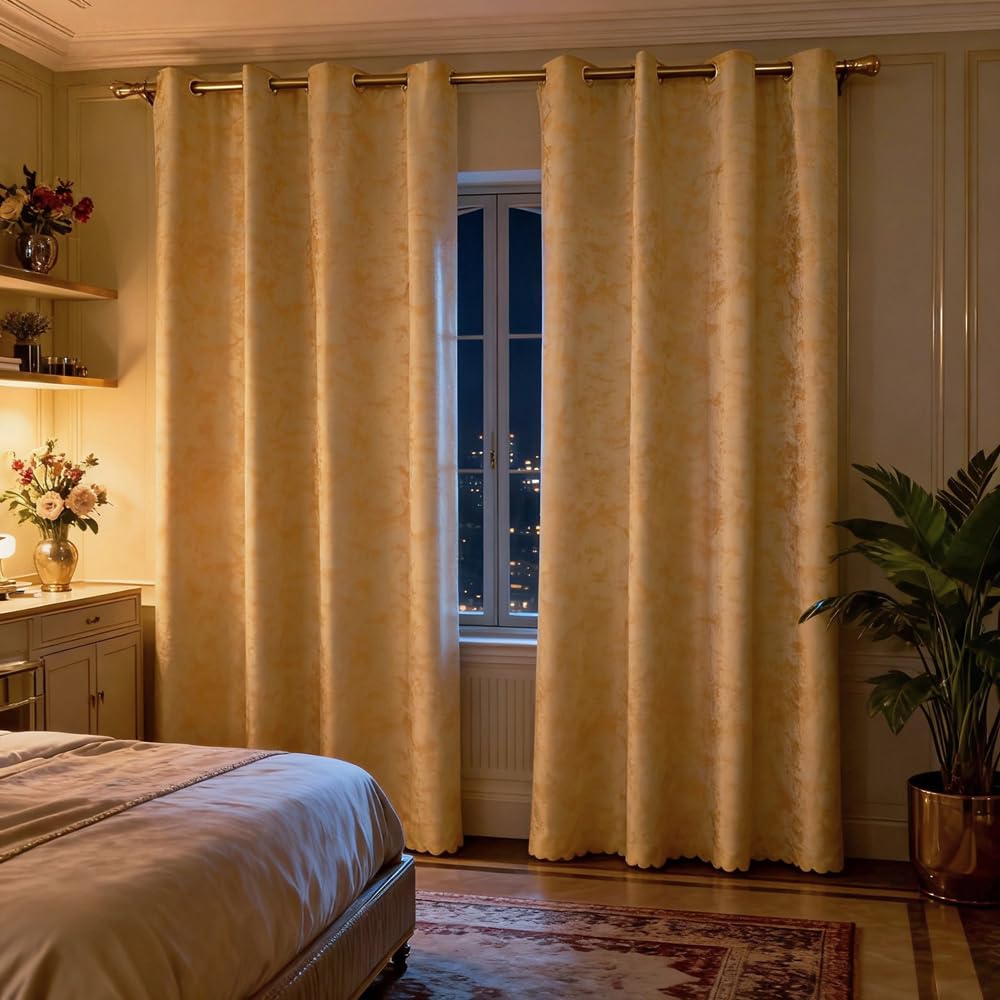 Amidoudou 1 Pair Nordic Style Luxury Velvet Curtains for Living Room Beige and Gold Bedroom Curtains (Beige,54x96 Inch)