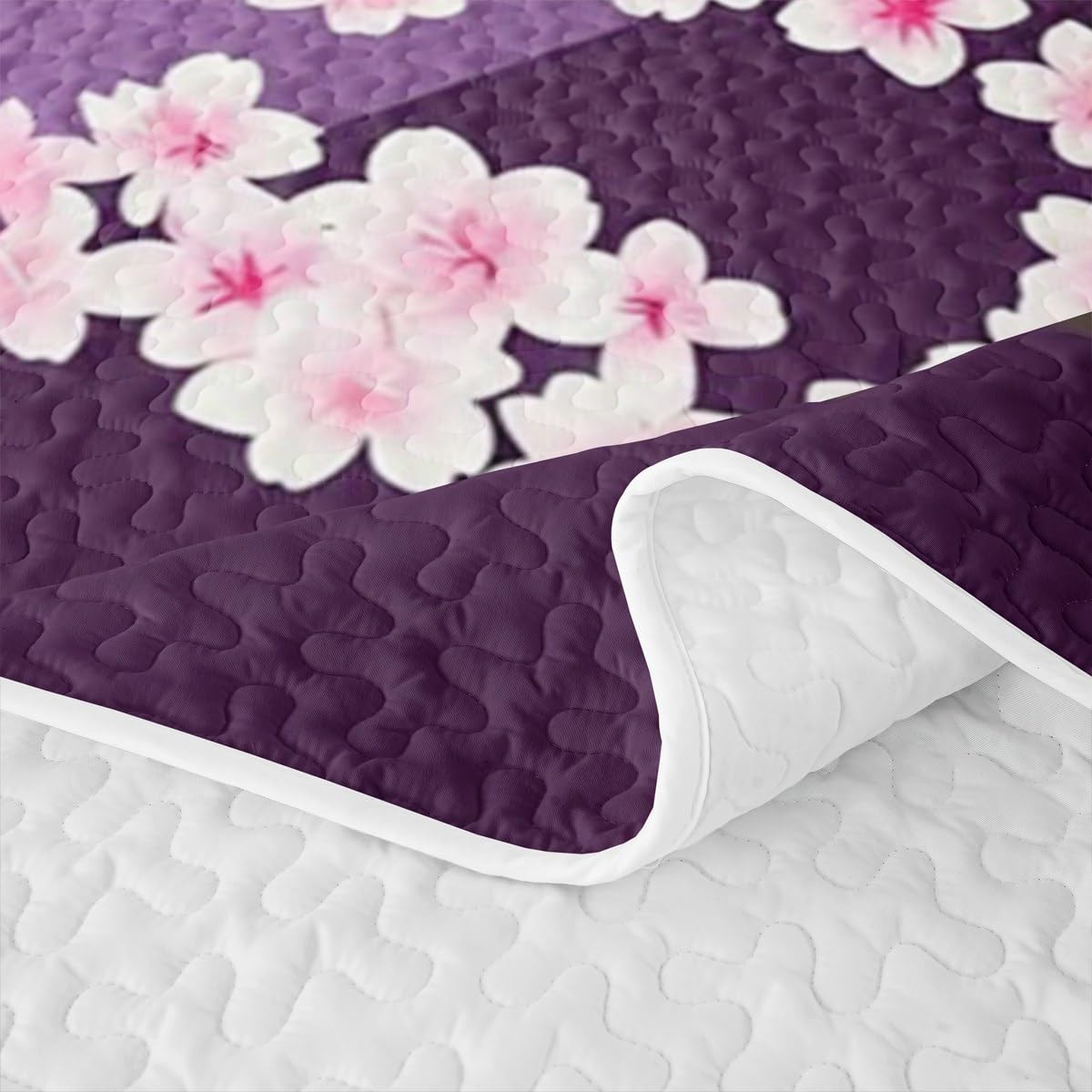 Erosebridal Cherry Blossoms Quilt Queen Pink Flowers Quilt Set Japanese Style Quilted Bedspread Branches Plant Floral Bedding Coverlet