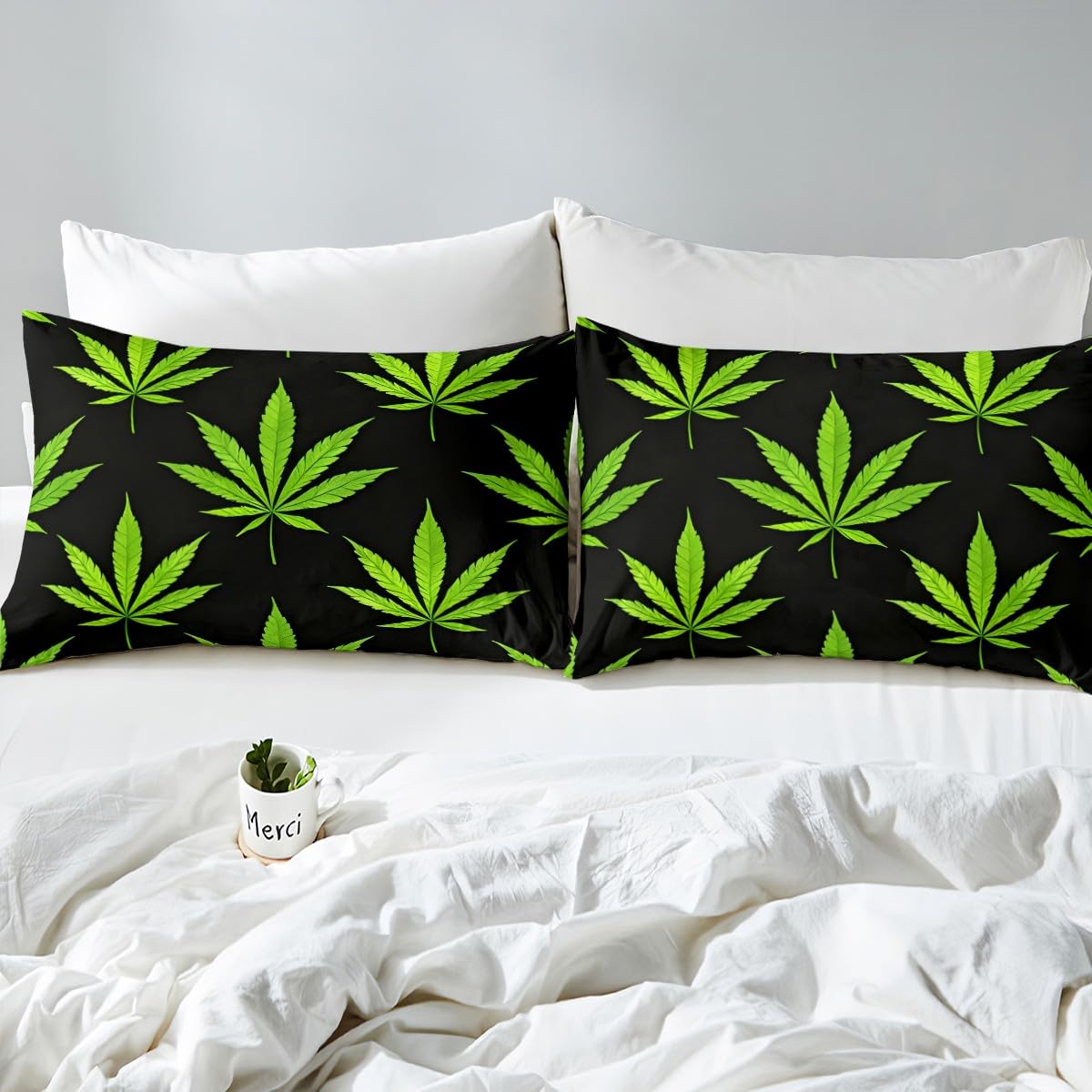Erosebridal Boho Plant Leaves Fitted Sheet, Adult Bohemia Leaves Bed Sheet, Exotic Leaves Rustic Bedding Set Full Size, Soft Microfiber Bed Cover Wrinkle Bedclothes, Green Black(No Top Sheet)