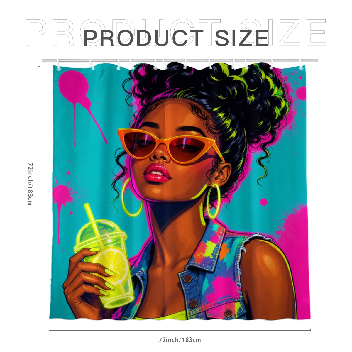 TopPacific Tropical Drink Woman Shower Curtain 72x72 Inch Shower Curtain with 12 Hooks Polyester Woman Sunglasses Tropical Drink Teal Pink Background Bathroom Decor