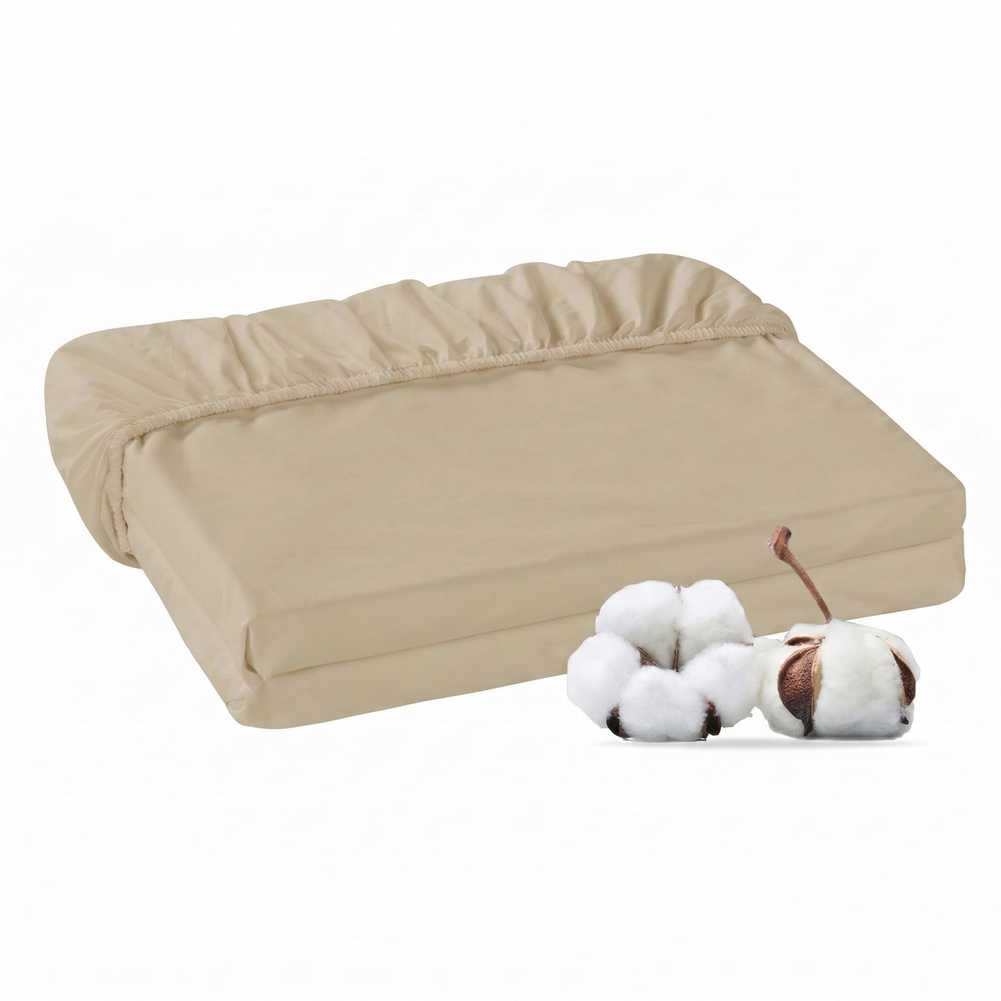 HOMTEC 100% Cotton Percale Fitted Sheet California King Size, 8-15" Deep Pocket Cooling Bottom Sheet, Breathable Soft & Crisp Fitted Sheet Only with 4 Corner Straps (Cal King, Sandshell)