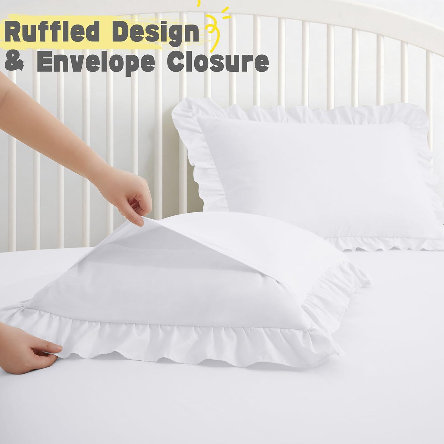 Yvrcen 3 Pieces Ruffle Twin Sheet Set, White Bed Sheets Twin Size, Microfiber Coquette White Sheets with 16 Inch Deep Pocket Fitted Sheet, 1 Ruffled Flat Sheet & 1 Ruffled Pillow Shams