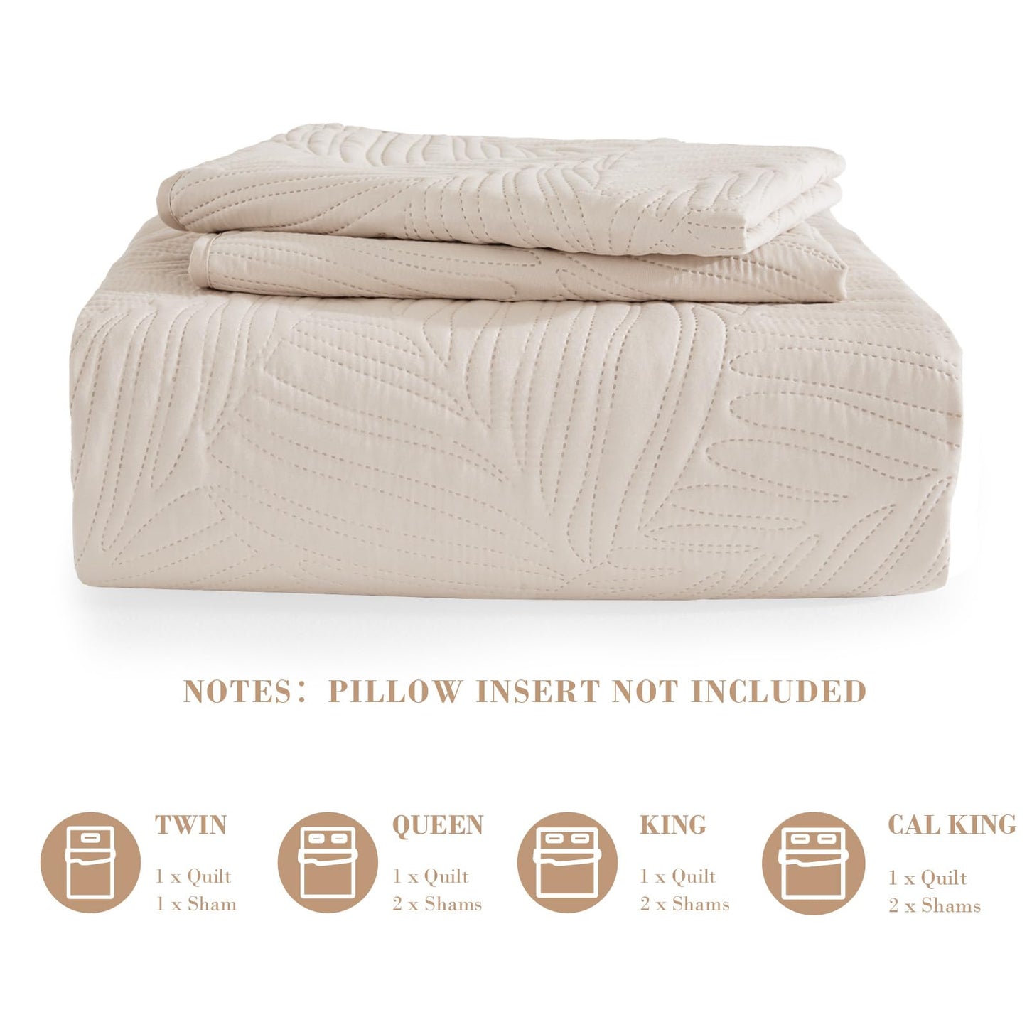 Exclusivo Mezcla Queen Quilt Bedding Set, Lightweight Brich Beige Quilts Queen Full Size for All Seasons, Soft Microfiber Bedspreads Coverlets Bed Cover with Leaf Pattern, 3 Piece