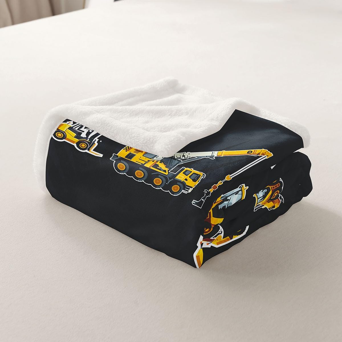 Feelyou Boys Construction Car Fleece Sherpa Blanket Kids Machinery Excavators Throw Blanket for Sofa Couch Heavy Machinery Construction Plush Throw Blanket Throw 50"x60"