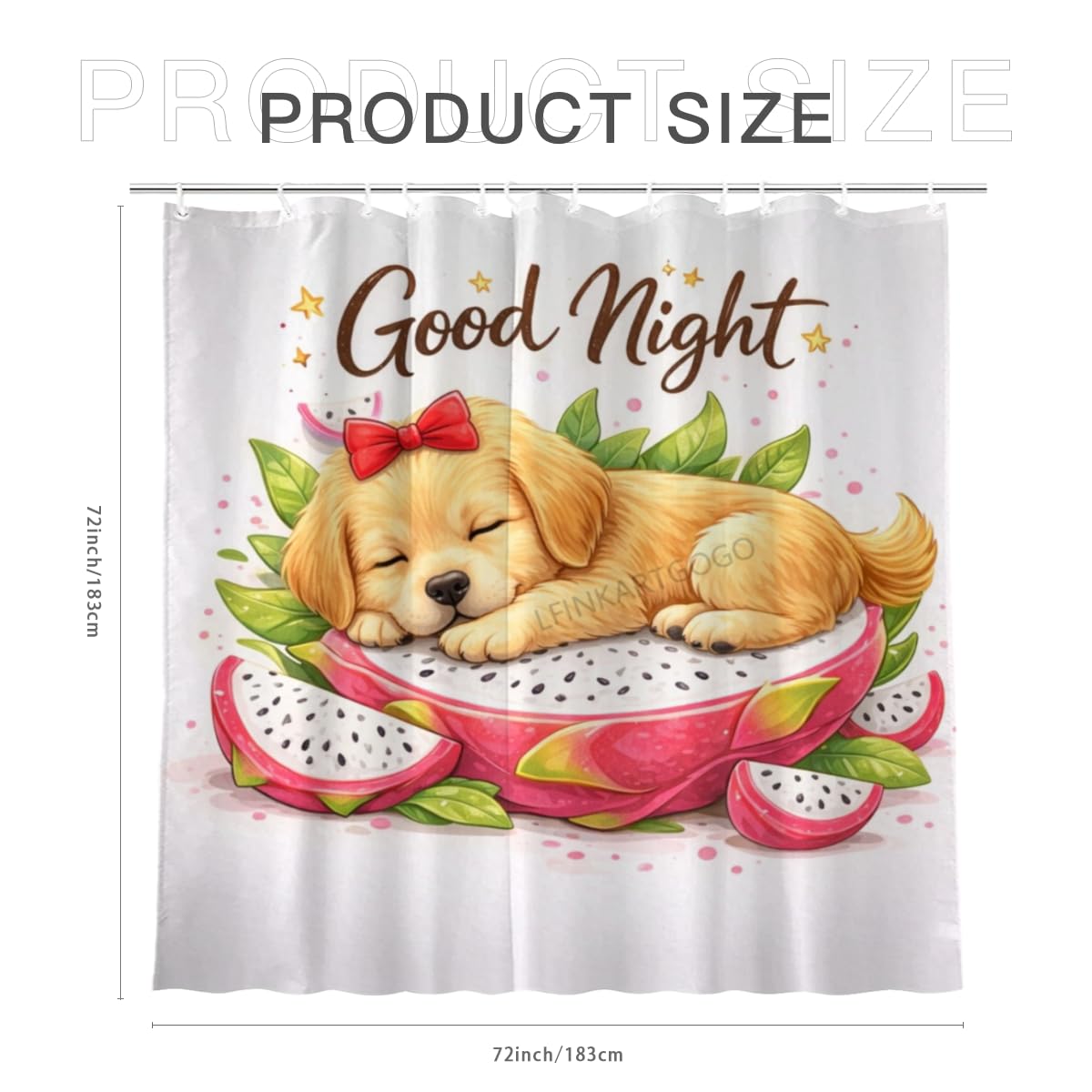 LFINKARTGOGO Cute Golden Retriever Shower Curtain Cartoon Dog Good Night 72x72 with 12 Hooks Bathroom Decor Waterproof Washable Polyester for Home Bathroom