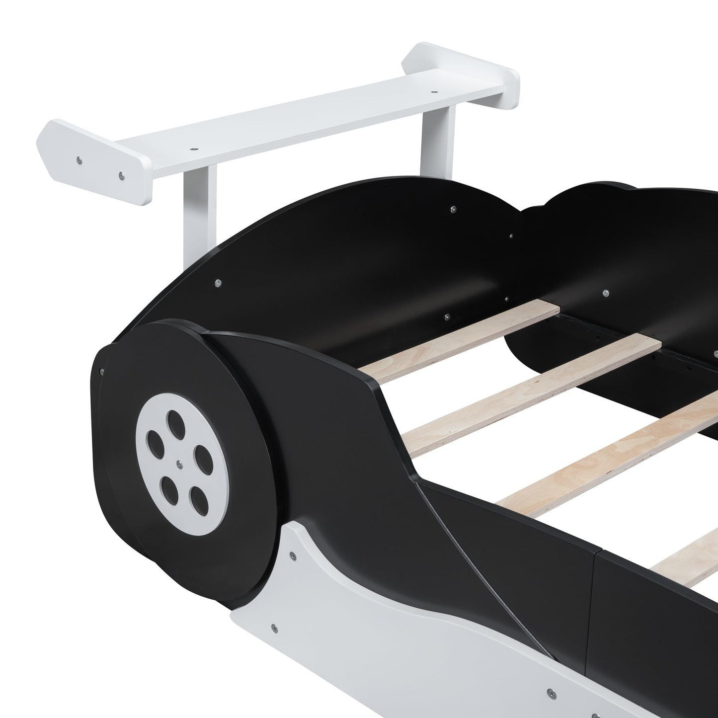 Merax Race Car Bed Frame Twin Size for Boys, Wood Car-Shaped Platform Bed with Wheels, Black