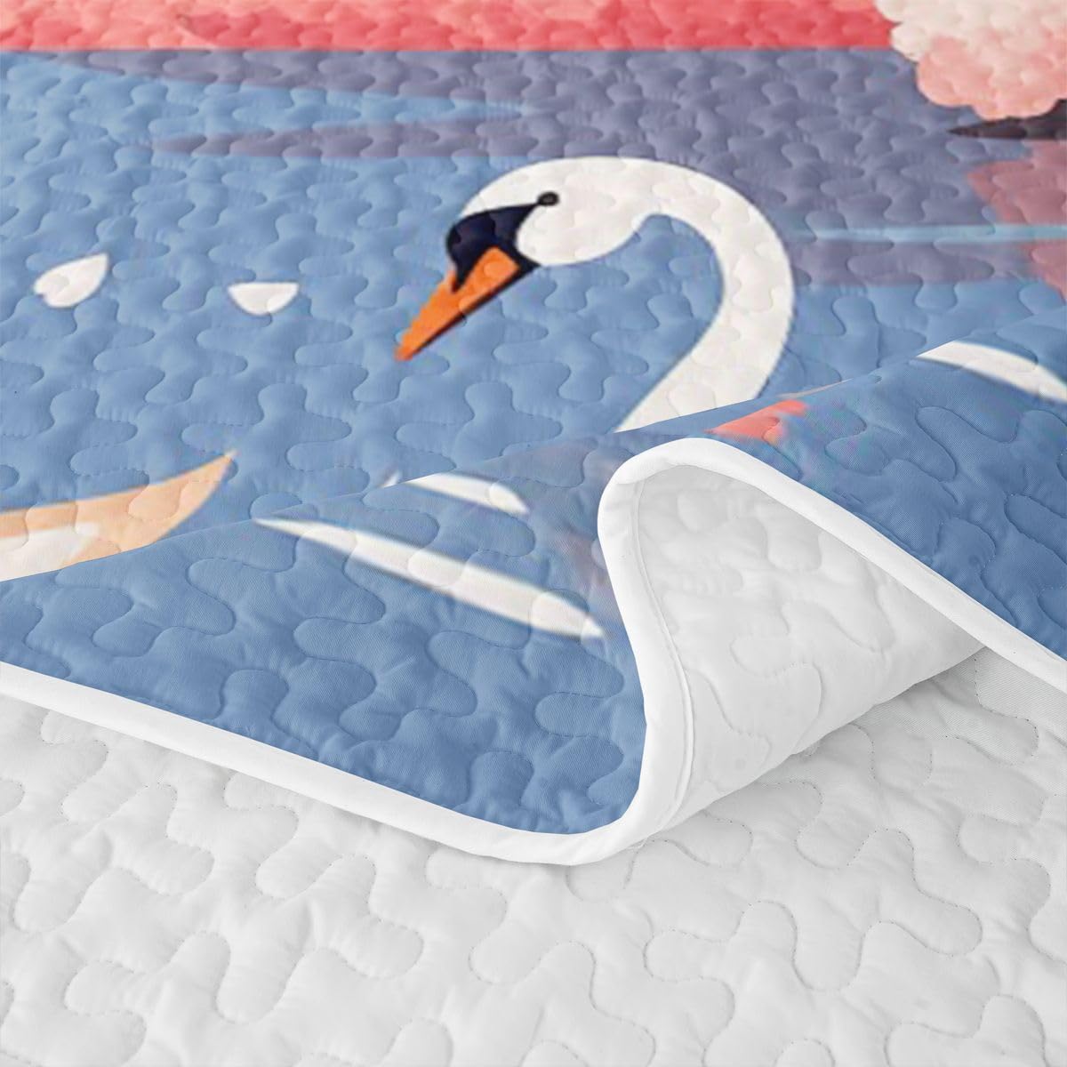 Erosebridal Pink Japanese Quilt Twin Size - Japanese Cherry Blossom Bedspread Mount Fuji White Crane Bed Coverlet with 1 Pillowcase