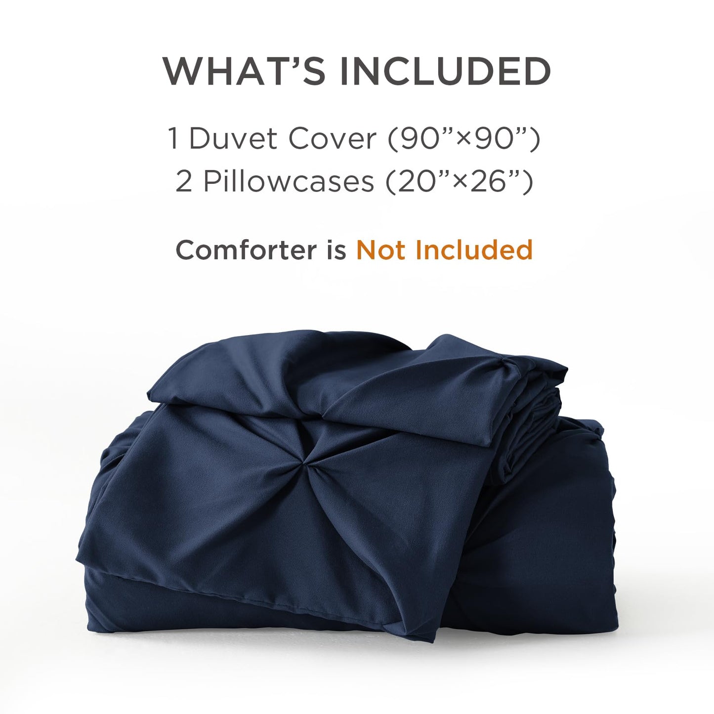 Litanika Navy Blue Pinch Pleat Duvet Cover Queen, 3 Pieces Pintuck Cover Soft Polyester Bedding Set with Zipper Closure & Corner Ties(90x90Inch-1 Duvet Cover, 2 Pillowcases)