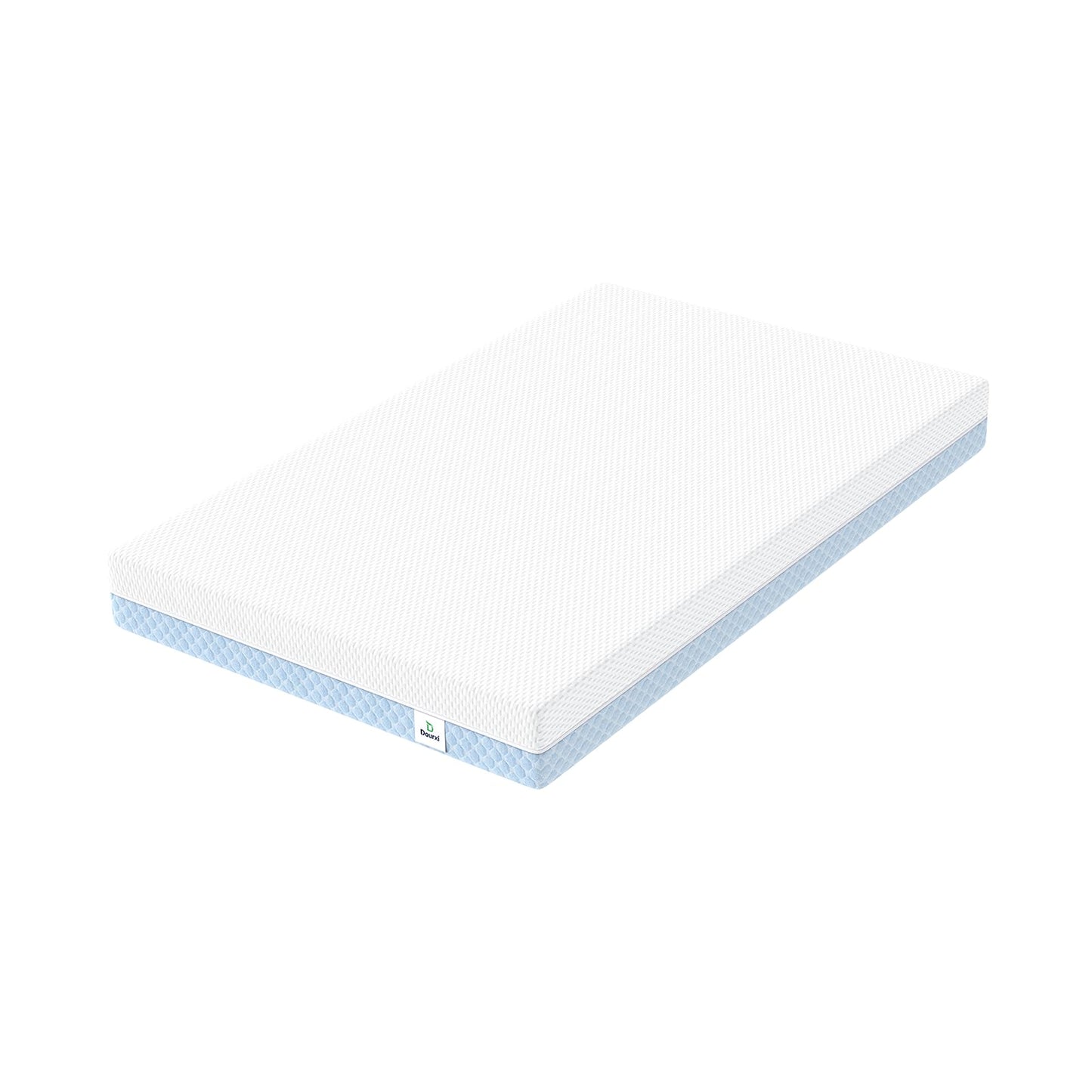 Dourxi Mini Crib Mattress, 38x24X4 Inch Dual Sided Comfort Gel Memory Foam, Breathable Premium Baby Mattress for Mini and Portable Cribs w/Removable Outer Cover - White&Blue