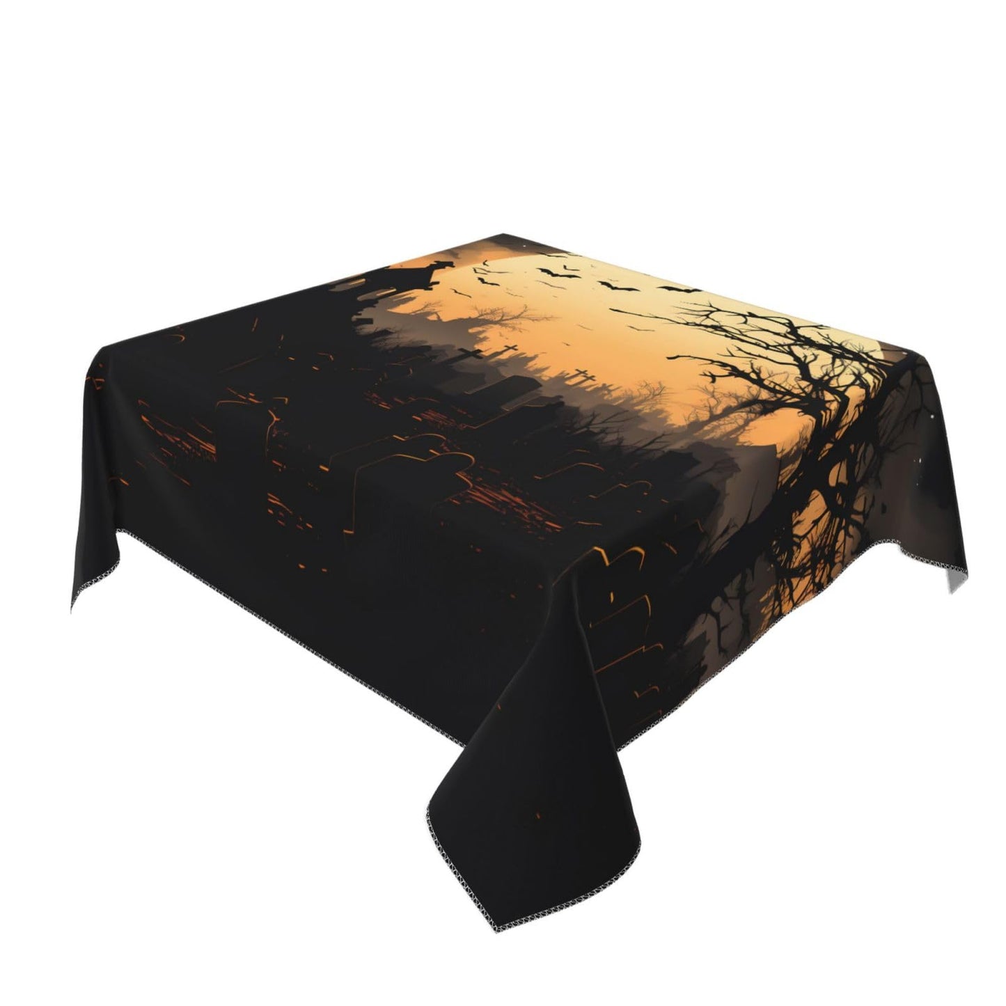 Entemne Square Table Cloth 55x55 Inch Halloween Moon Night Bats Tree Tablecloth Washable Soft Wrinkle Free Dust Proof Card Table Cover for Tea Party Picnic Kitchen Dining Decor