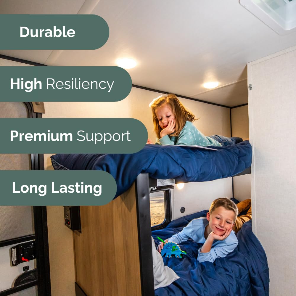 Camping World Cozyway RV Bunk Mattress - 4" Thick Memory Foam, Reversible Design for Custom Comfort, 51" W x 74" L with 22" Corner Cut - Perfect for Campers and RVs