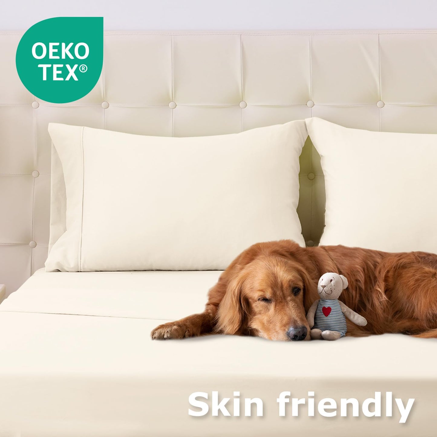Homilay Queen Size Bed Sheet Set - 4 Piece Soft Microfiber Sheets with Deep Pockets, Cooling Technology, and Wrinkle-Free Pillowcase. Hotel-Quality, Durable Bedding, Cream