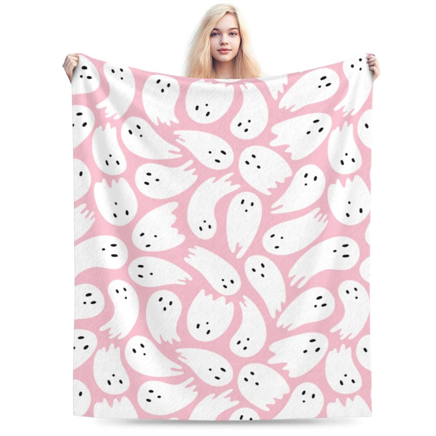 PDDCWAY Pink Halloween Blanket 40"x50" Cartoon Ghost Fleece Throw Blanket for Bed Sofa Couch Kids Kawaii Cute Plush Blanket Pink Fuzzy Blankets Bedroom Flannal Blankets