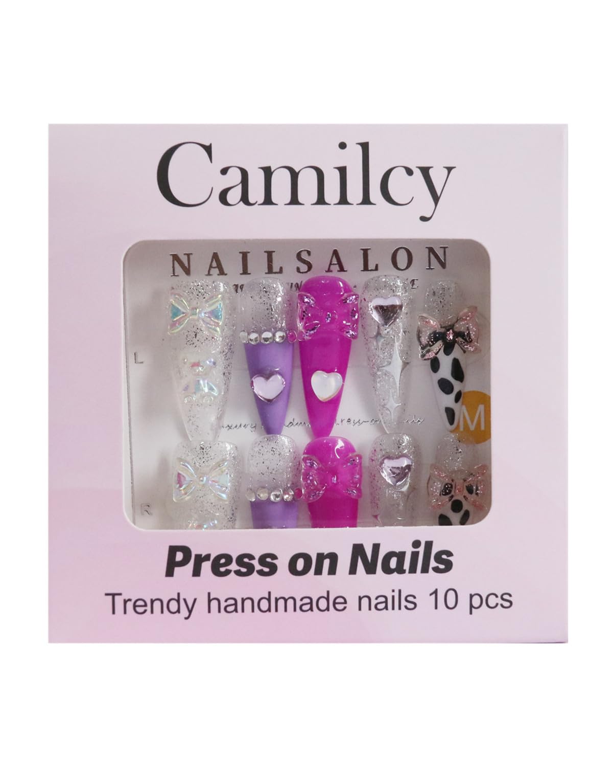 CAMILCY Handmade Nails Press on Long Gradient Blue Black Silver Halloween Star Design Hand painted Reusable Gel UV Finished Pre shaped Artificial False Nails for Women 10pcs 3D Nails (A019, M)