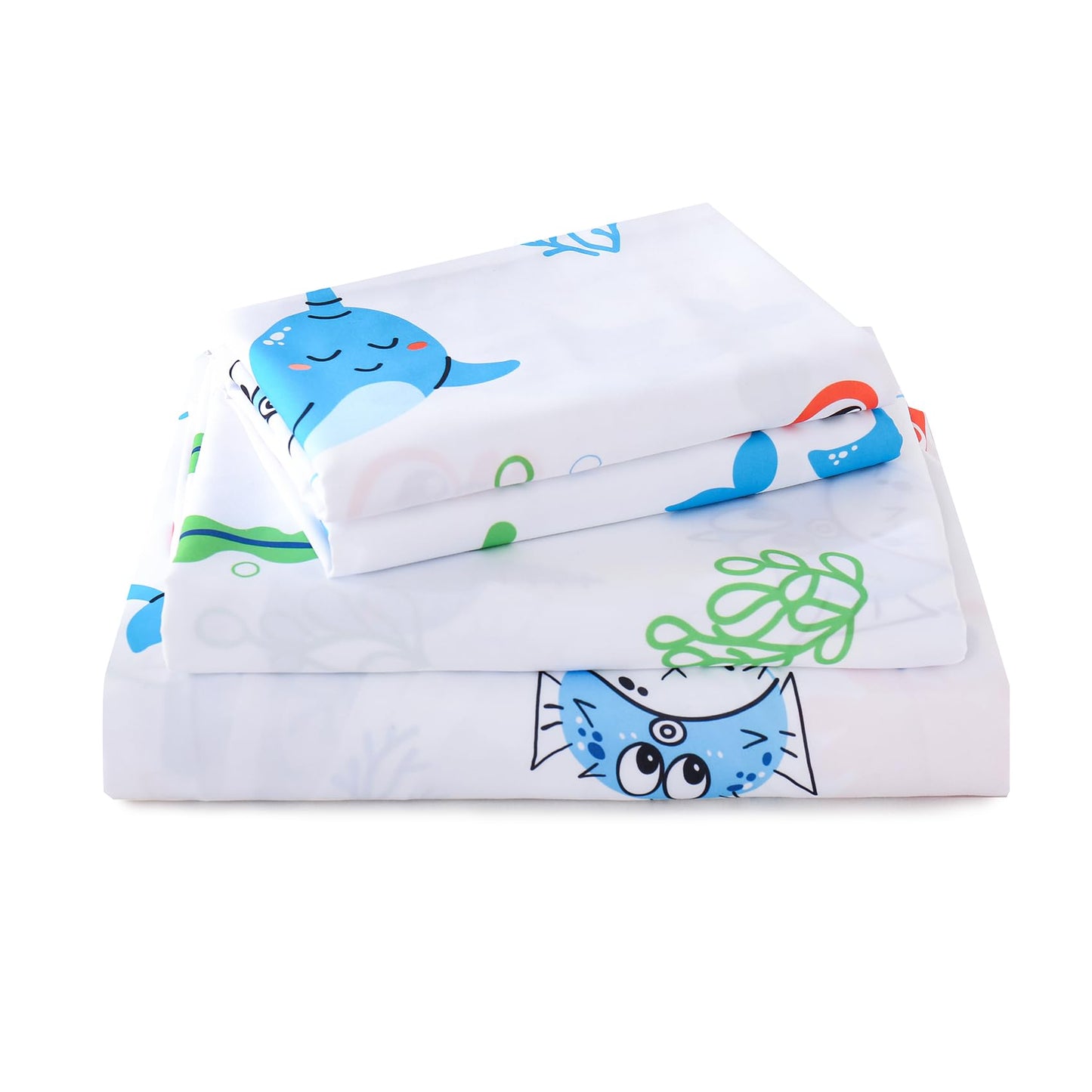 Yibeizi Twin Sheets Set Kids Beach Bedding Coastal Bed Sheets for Boys Ocean Print Bedsheets Microfiber Deep Pocket Nautical Patterned Bed Sheet & Pillowcase Sets 3 Pieces