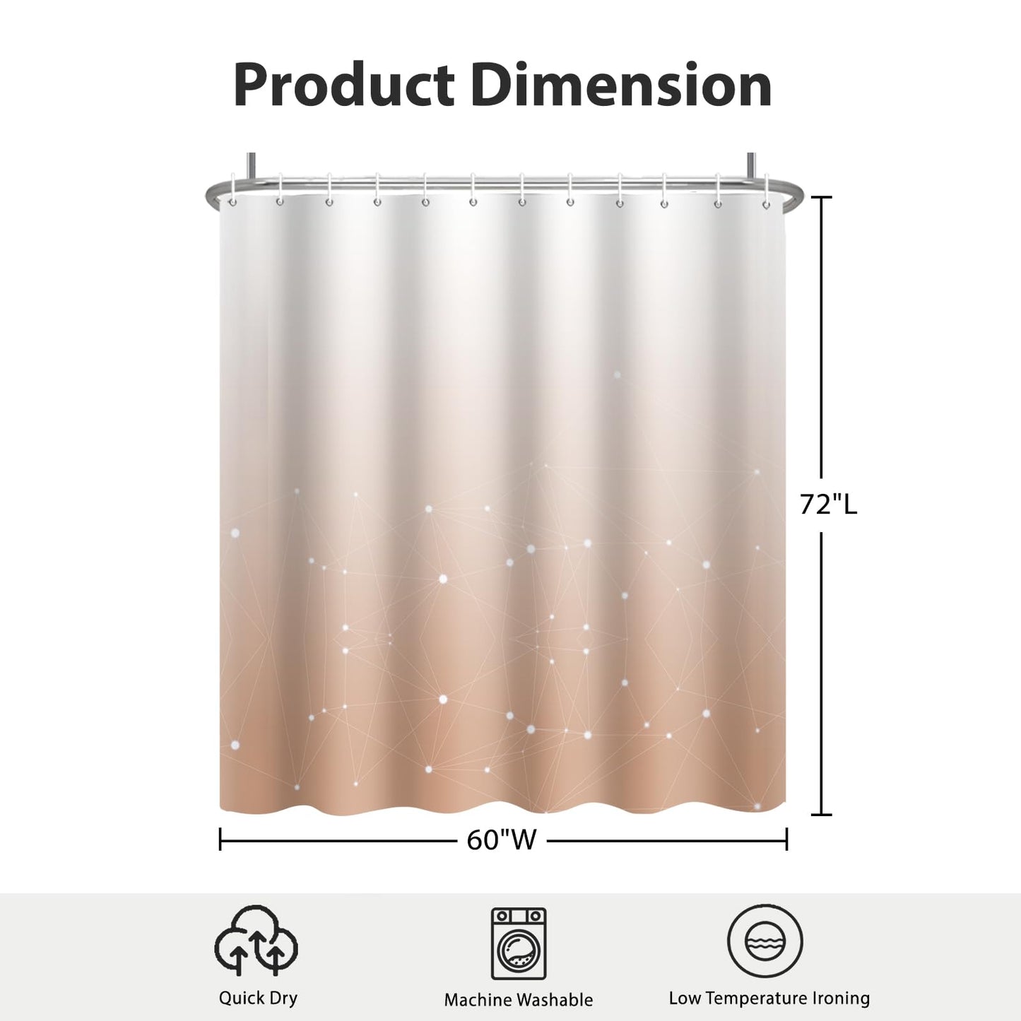 GICDSU Peach Pink and White Ombre Shower Curtain, Cloth Waterproof Geometric Shower Curtains Set for Bathroom, Machine Washable Bathroom Curtain with 12 Hooks, 72x72 Inches