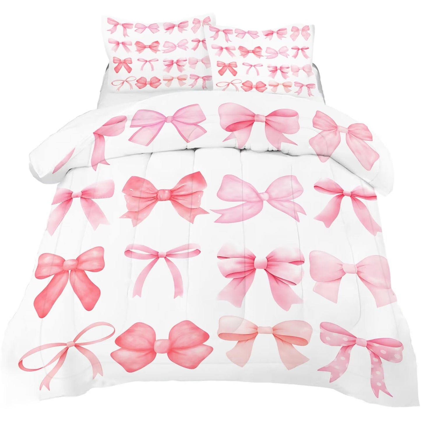 DJNEAR Pink and White Bow Comforter Set Twin Size Cute Girls Bedding Sets for Kids Women Adults Bedroom Kawaii Bowknot Quilt Room Decor 1 Comforter 1 Pillowcase
