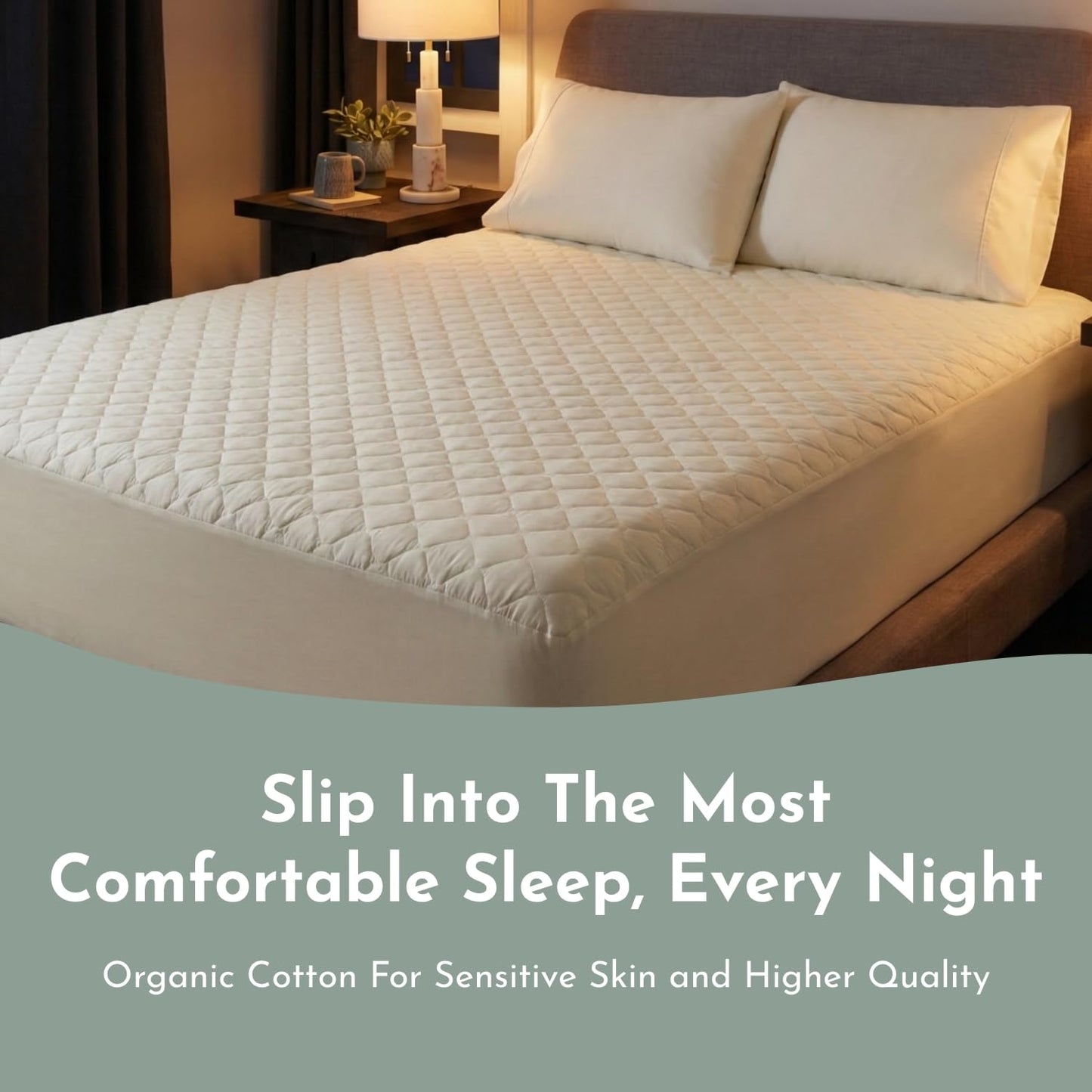 100% Cotton Organic Mattress Protector | Breathable & Noiseless GOTS Organic Mattress Pad with Premium 300GSM Durability | Machine Washable Quilted Bed Protector with Deep Pocket (Ivory, King)