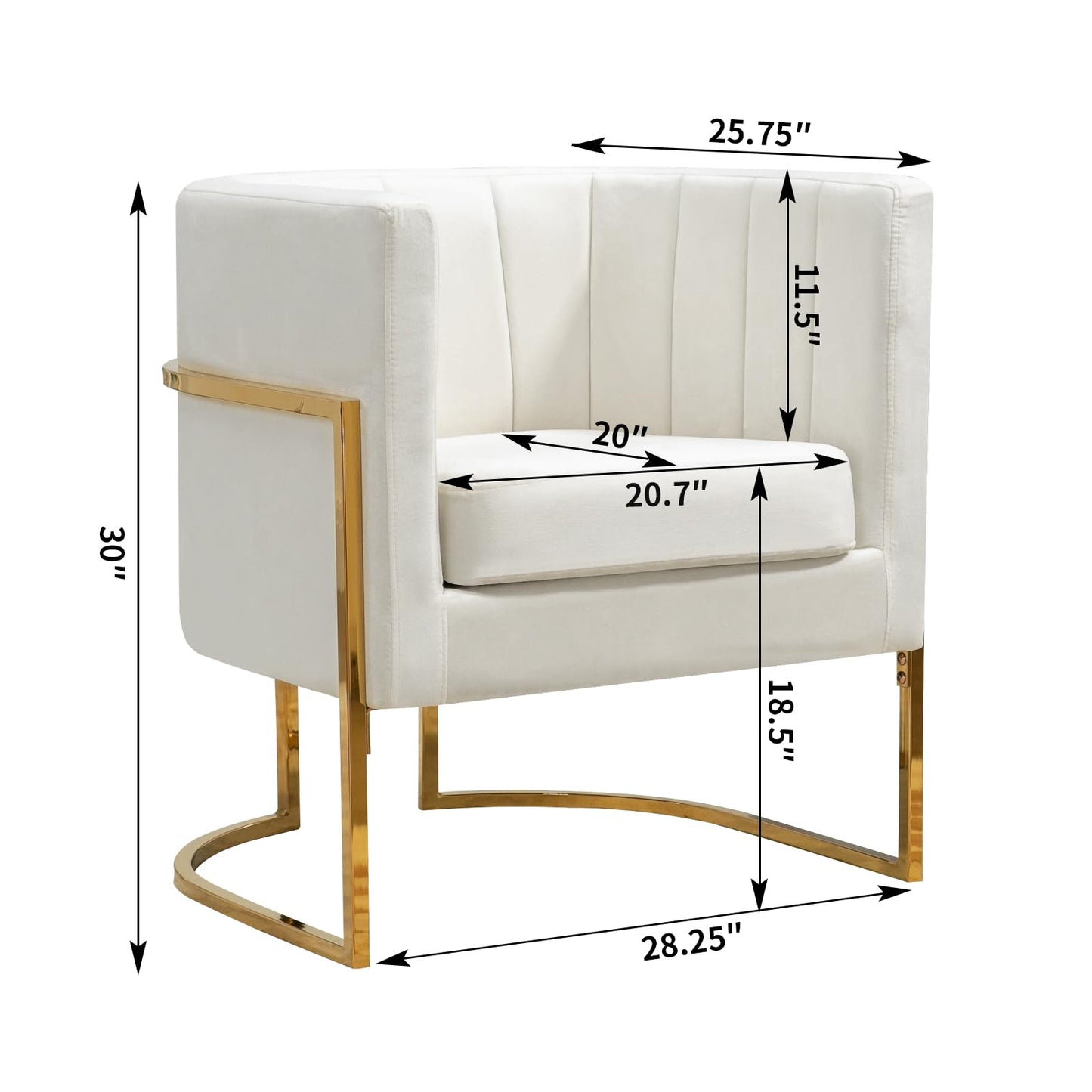 Newnno Velvet Accent Chairs Set of 2, Mid Century Modern Upholstered Barrel Armchair with Pillow for Living Room, Comfy Single Club Chair with Metal Gold Legs for Bedroom, White