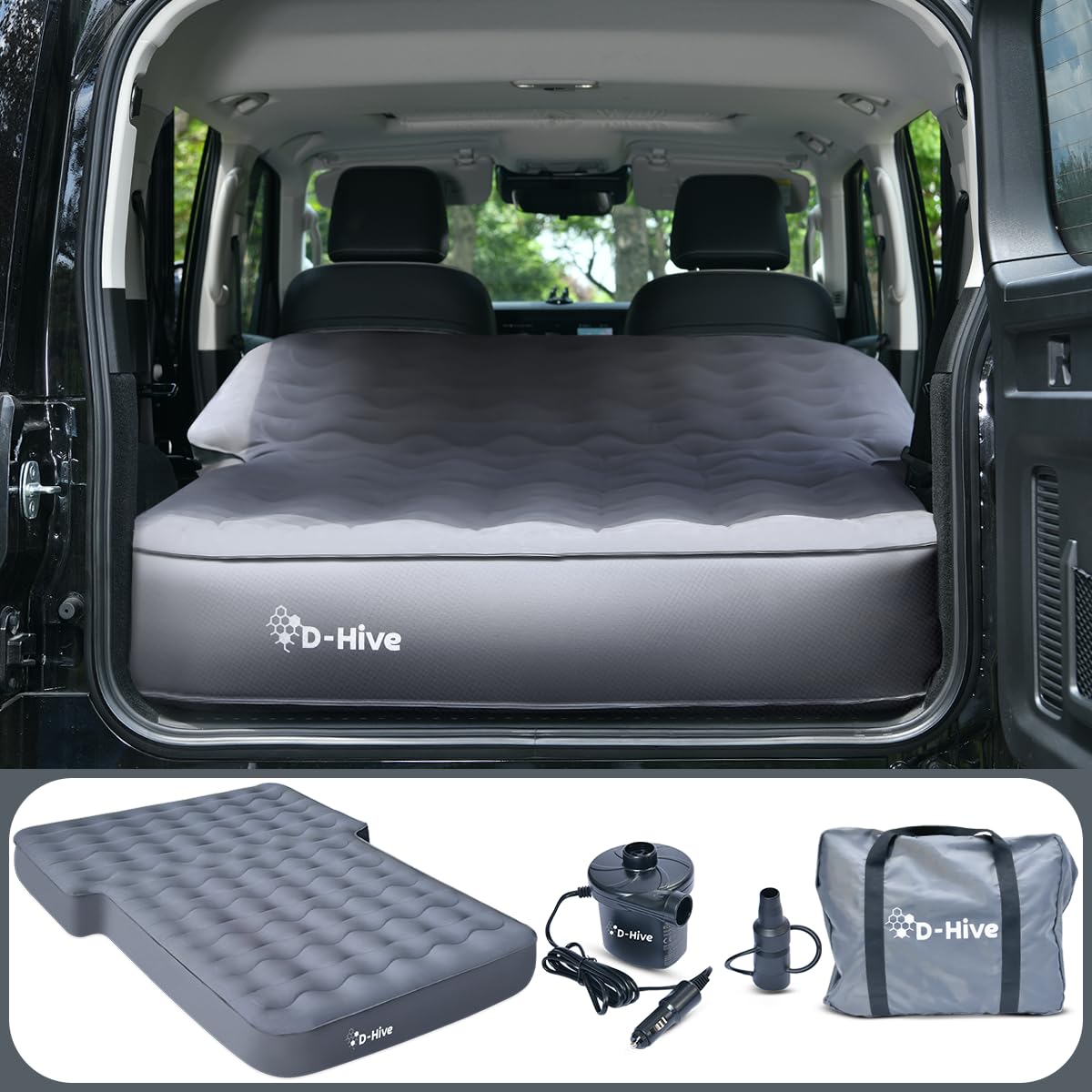 D-Hive SUV Air Mattress, Ultra-Thick Material Extra-High Car Air Mattress, SUV Mattress for Toyota 4runner, Jeep Wrangler, Car Mattress Inflatable Grey