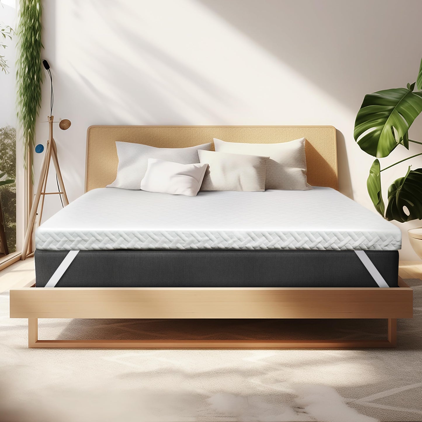 Colvay 3 Inch Gel Memory Foam Mattress Topper Queen Size for Back Pain, Cooling Mattress Pad Bed Topper with Removable and Washable Bamboo Cover, CertiPUR-US & Oeko-Tex Certified – White