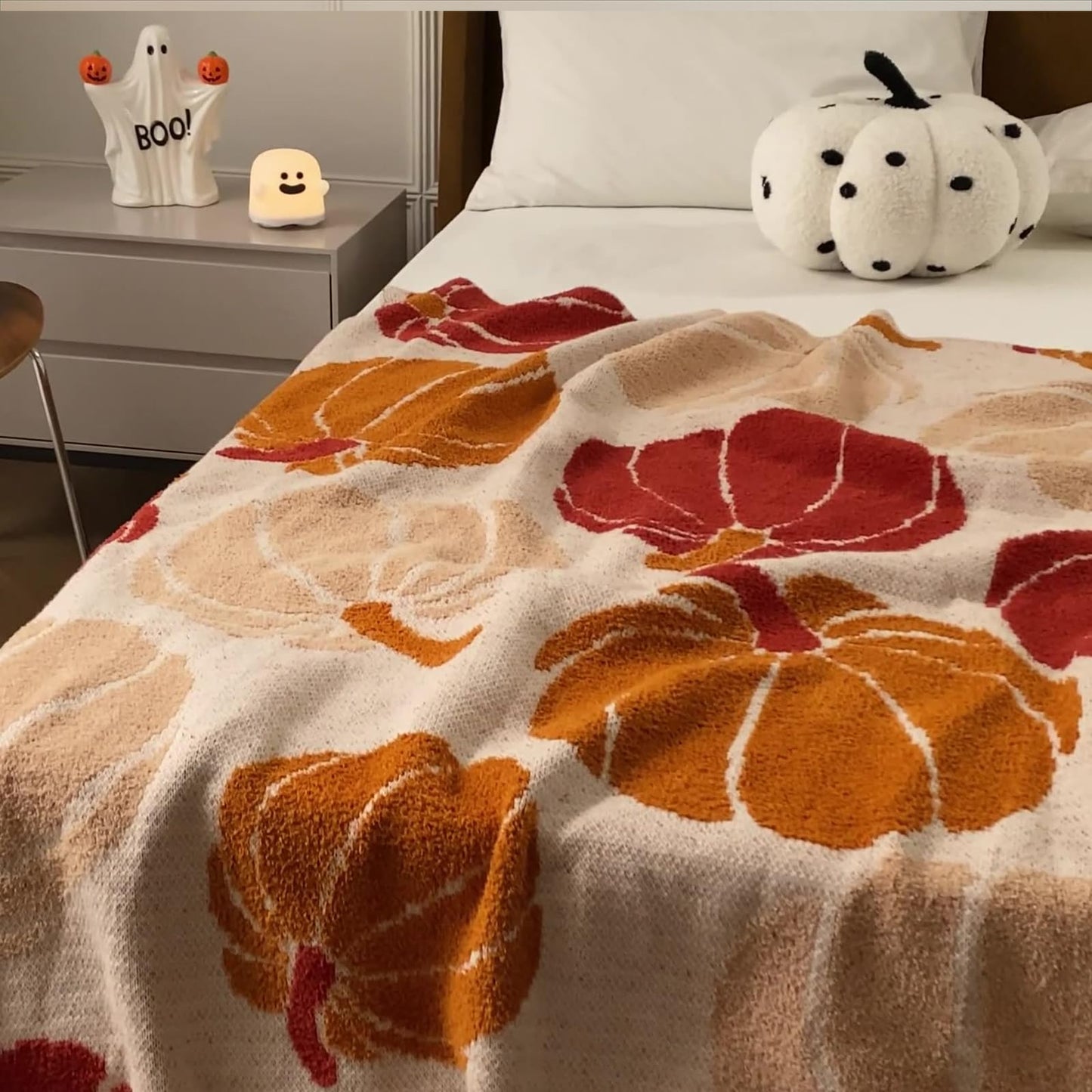 Pumpkin Throw Blanket for Couch 50x70 Fall Halloween Blankets, Soft Cozy Reversible Textured Fleece Fluffy Blanket for Bed Sofa Autumn Home Decor