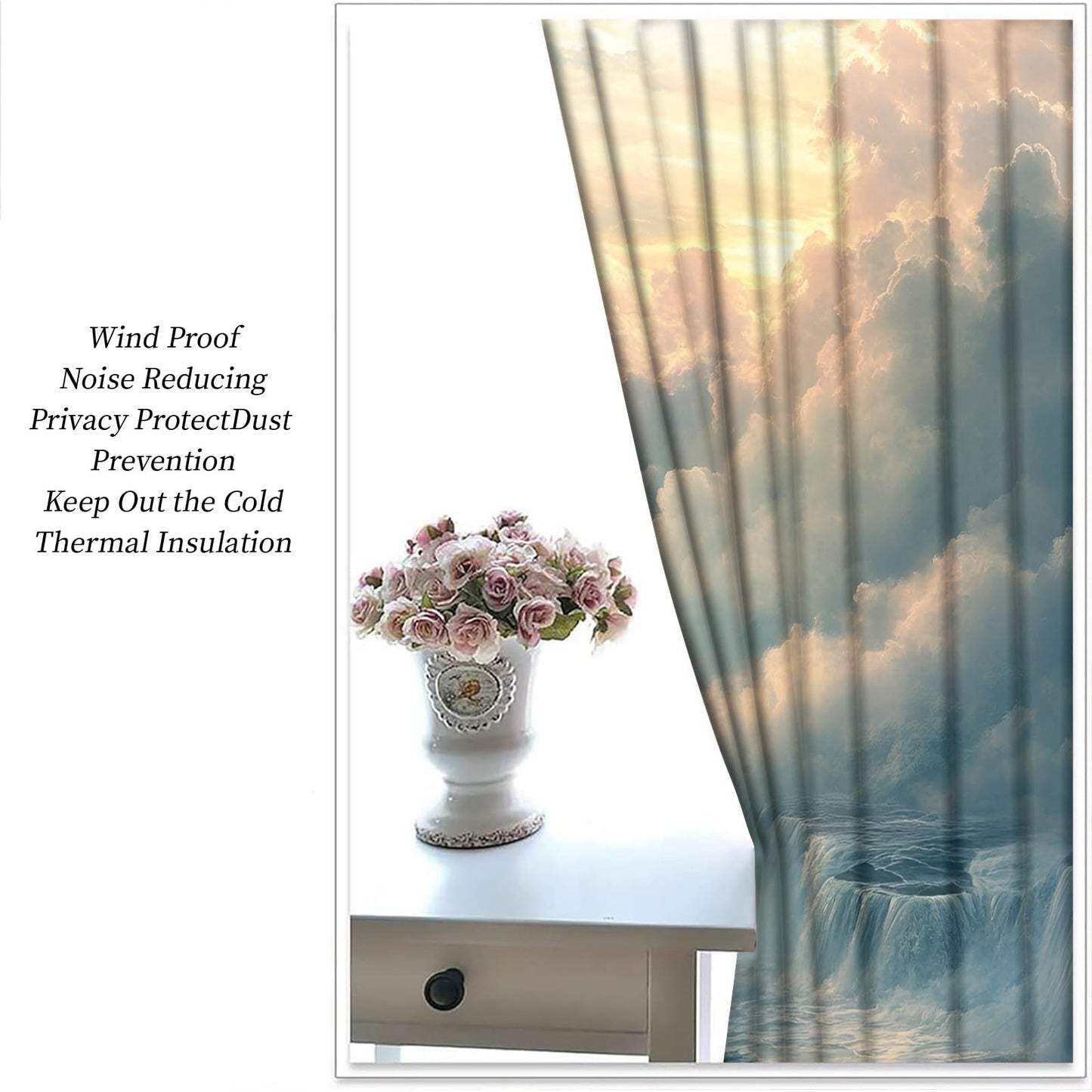 XAFIAUR Waterfall Landscape Blackout Curtains Fantasy Sky Print Curtain, Natural Landscape Drapes for Kids Bedroom Play Room 2 Panels Darkening Grommets Window Treatment 31.5" W x 45" L x2